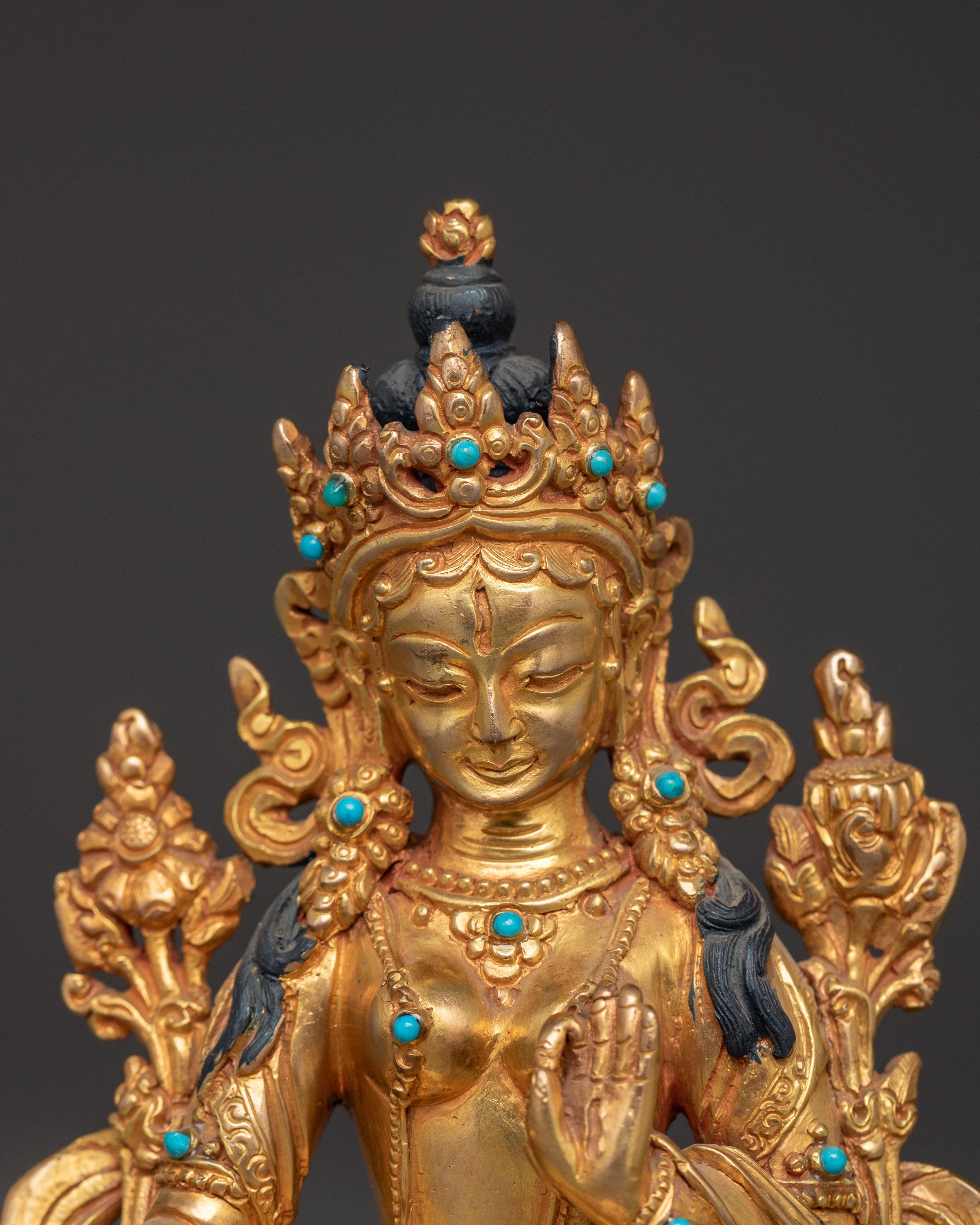 Handmade Buddhist Statue of White Tara | Symbol of Compassion and Long Life