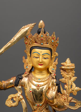 Tibetan Wisdom Deity Manjushri Statue | Bodhisattva of Wisdom and Insight