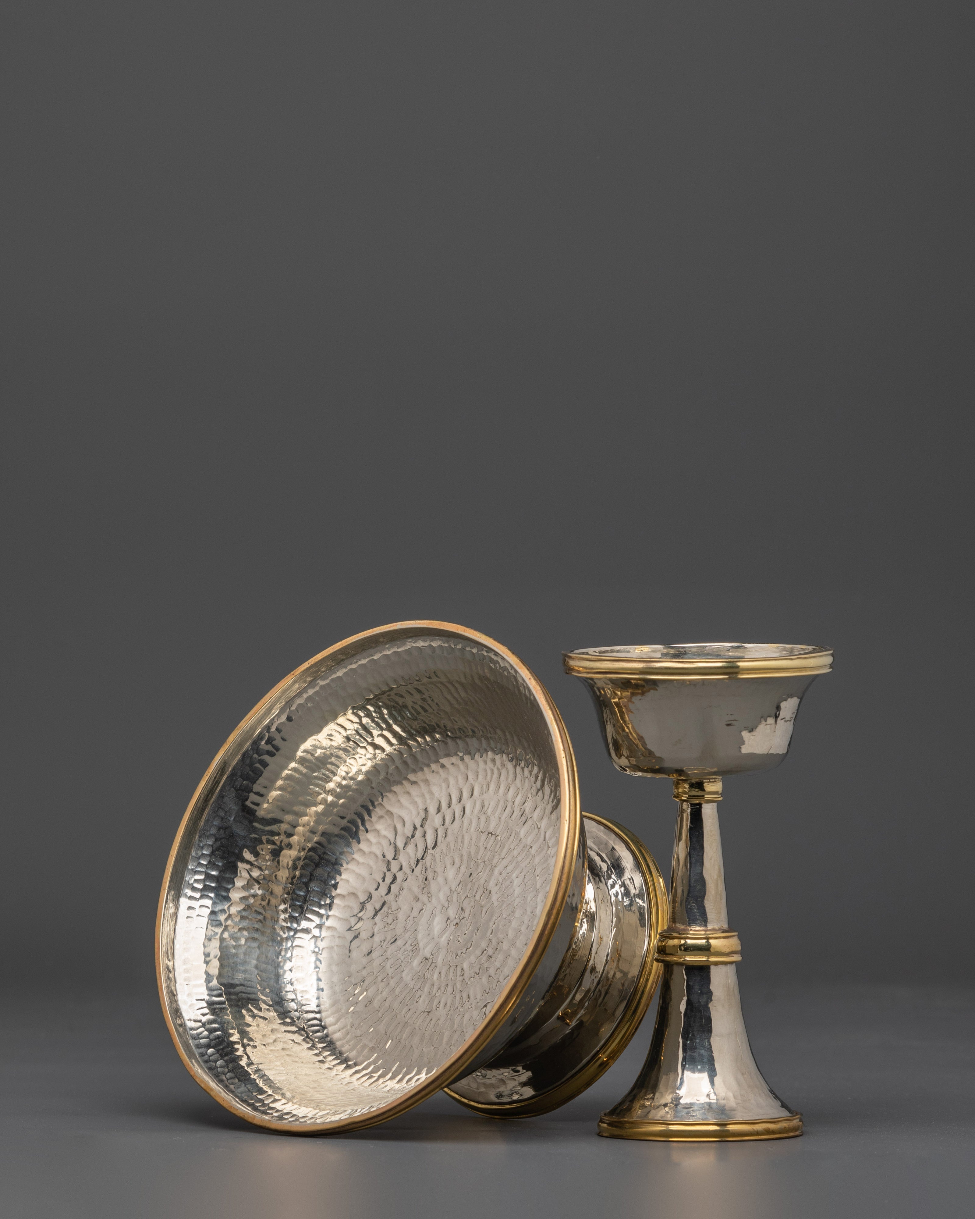 Tibetan Serkyem Offering Set | Copper & White Metal Offering Bowl