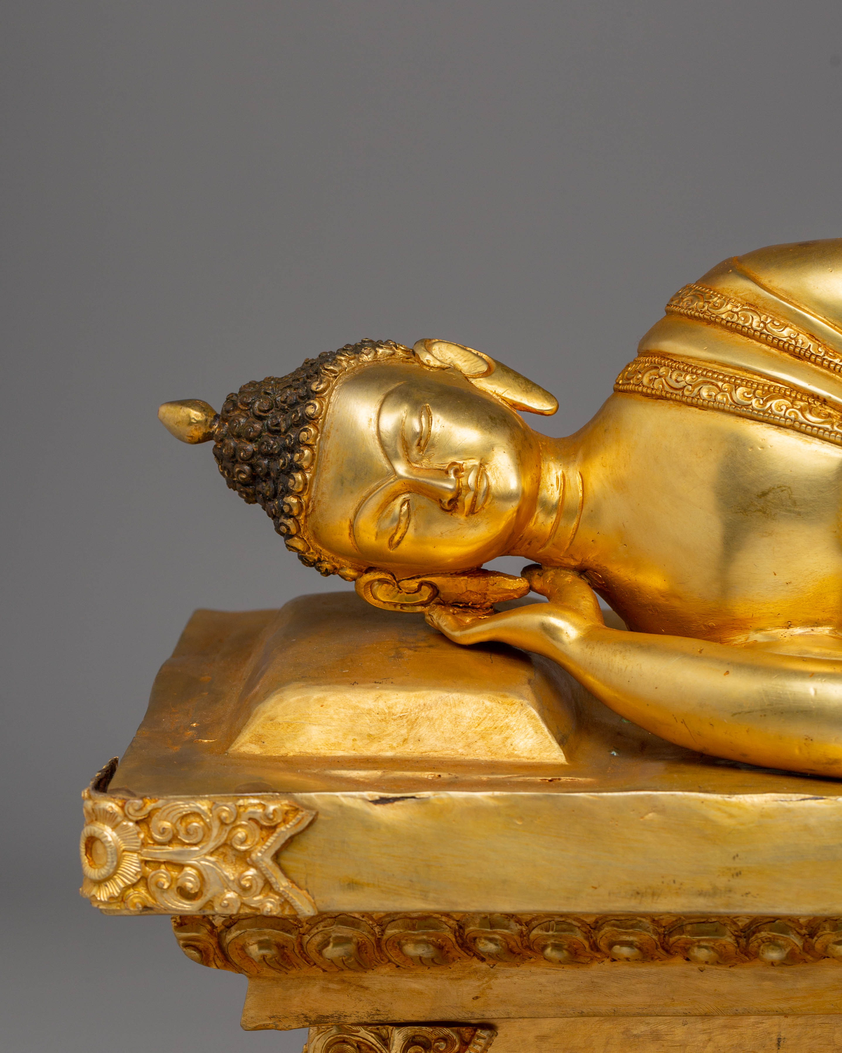 Handcrafted Sleeping Buddha Golden Statue | Symbol of Peace and Parinirvana