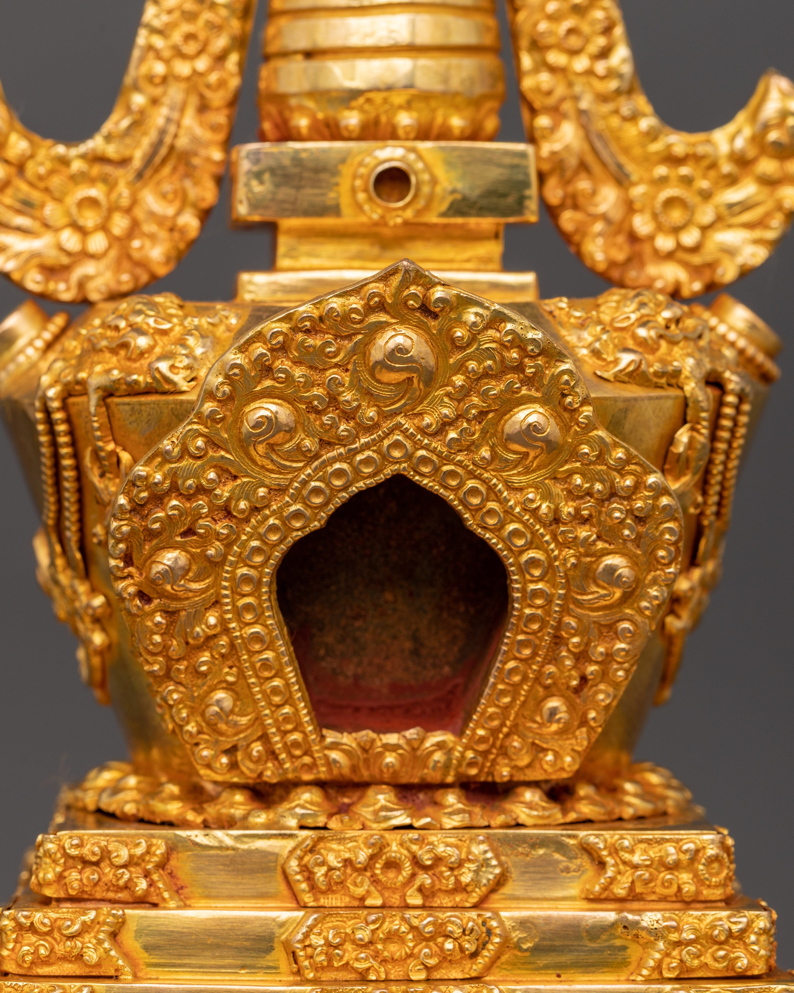 Stupa Sacred Tibetan Altar Decor | Handcrafted Gold Plated Copper Stupa