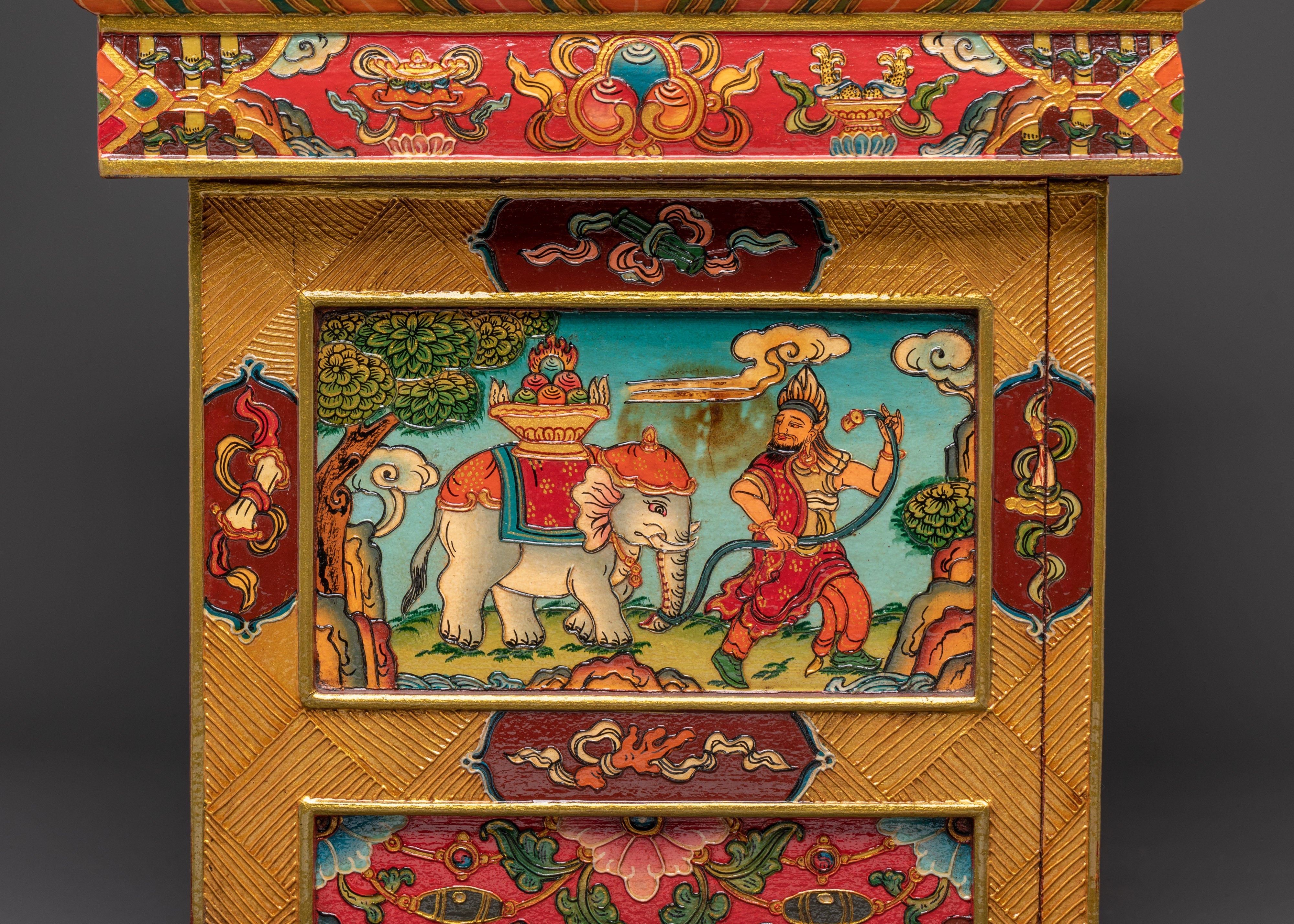 Handcrafted Tibetan Folding Table | Painted Buddhist Art Table