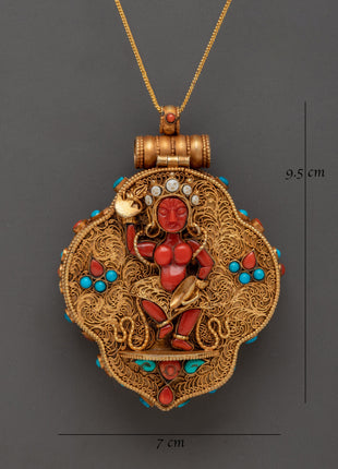 Gold plated Tibetan Ghau Box Locket | Sacred Buddhist Amulet