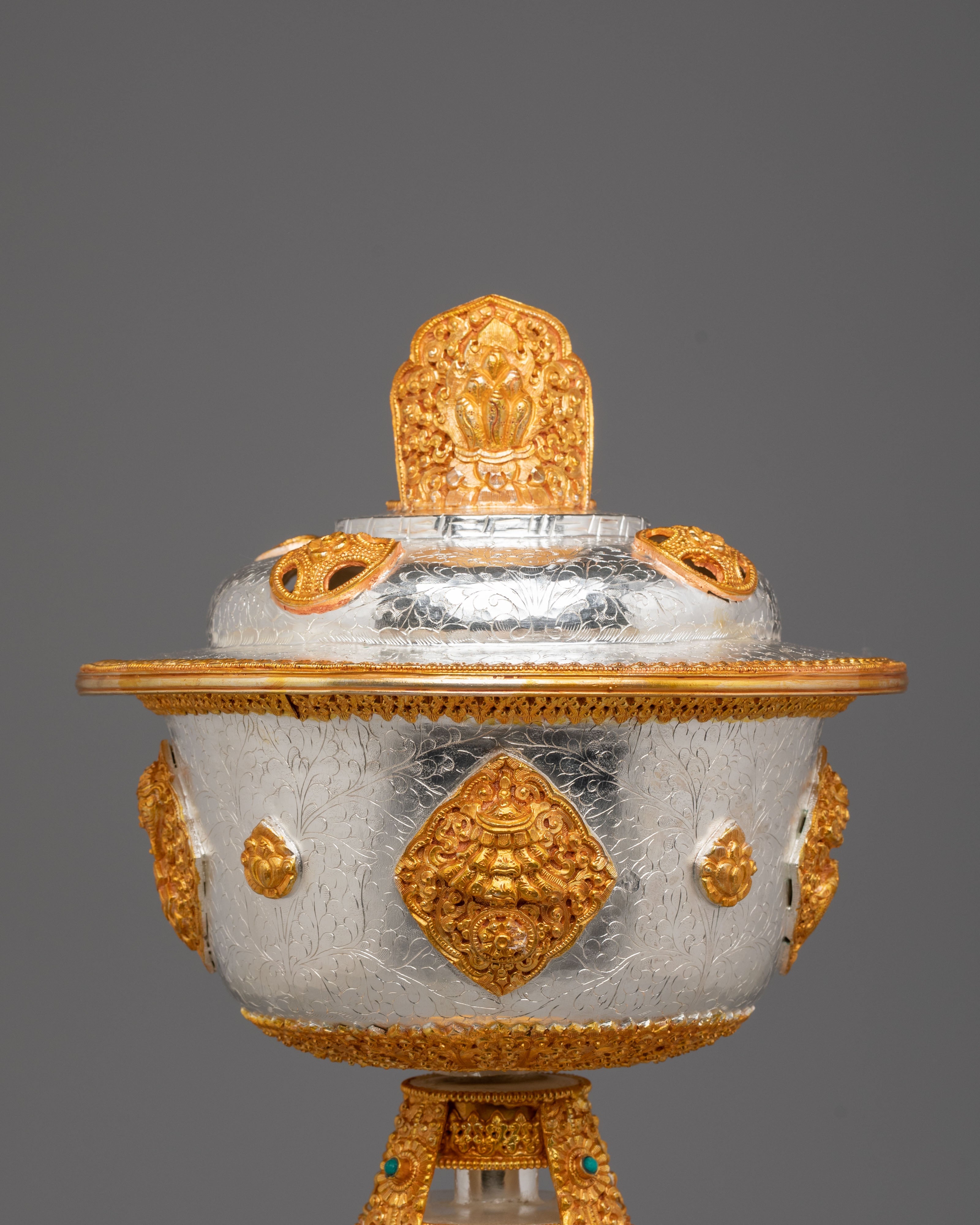 Sacred Ceremonial Butter Lamp | Gold Silver Ritual Lamp