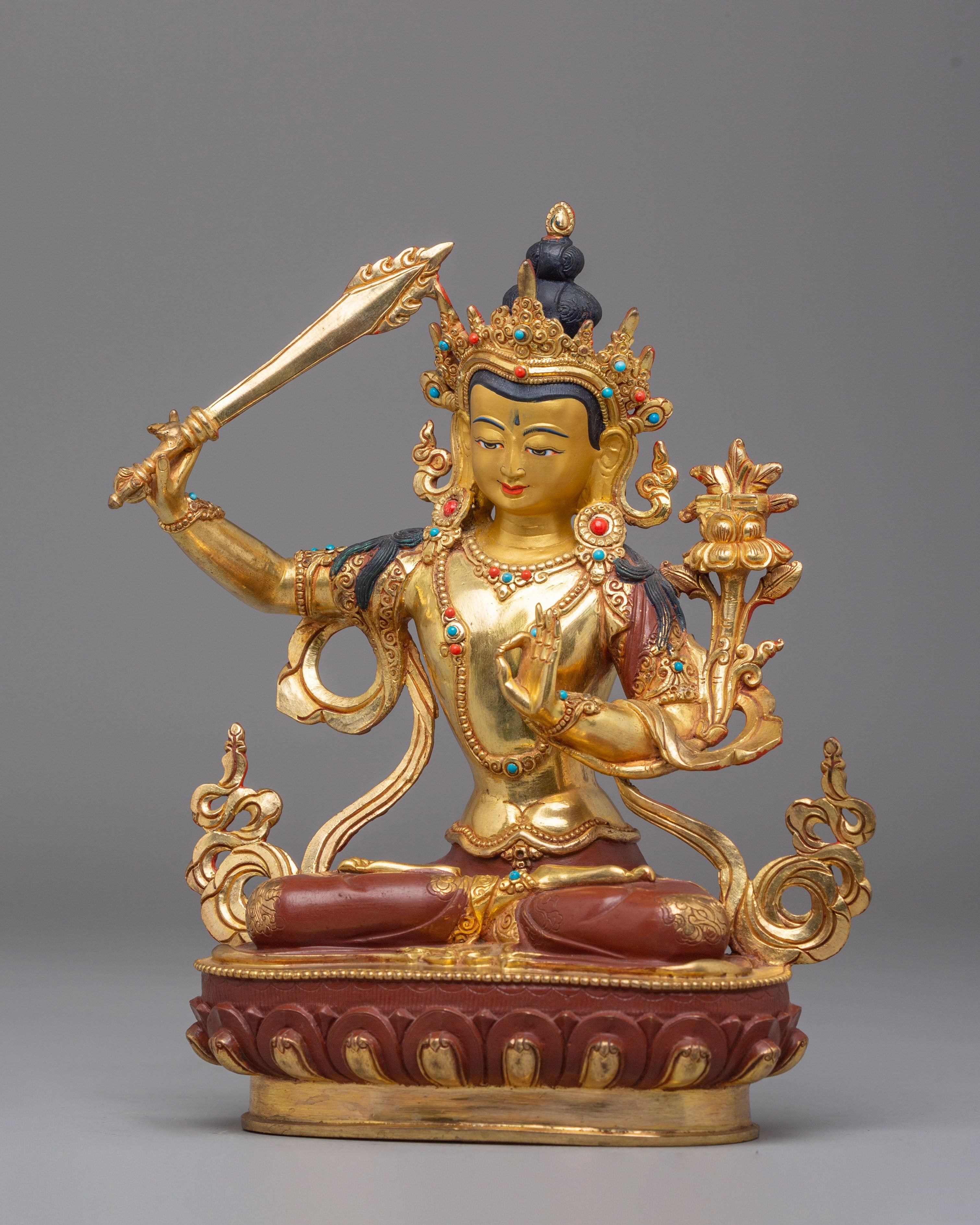 Handcrafted Tibetan Manjushri Bodhisattva Figurine for Decor