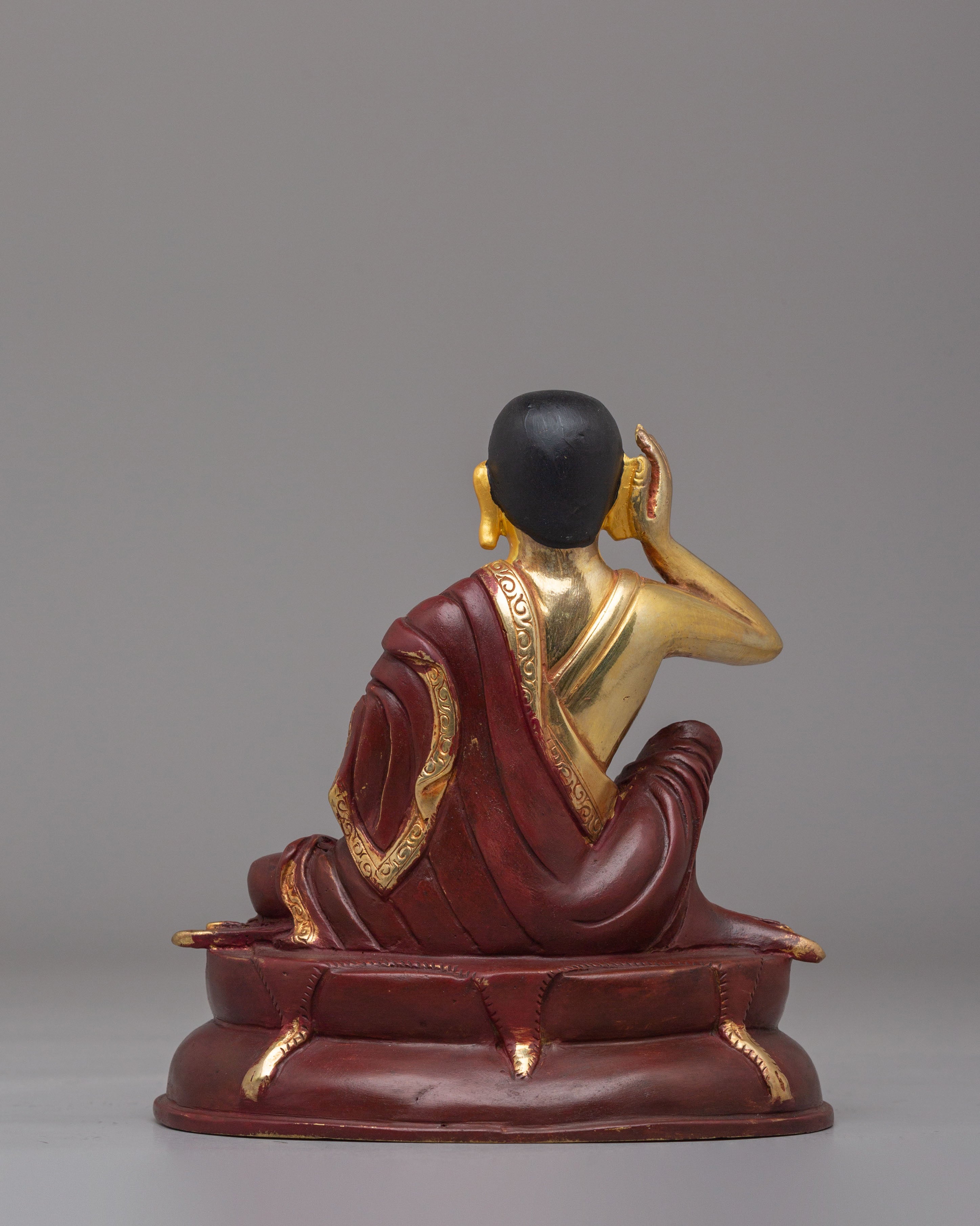 Spiritual Tibetan Milarepa Figurine | 24K Mercury Gold Plated Copper Sculpture