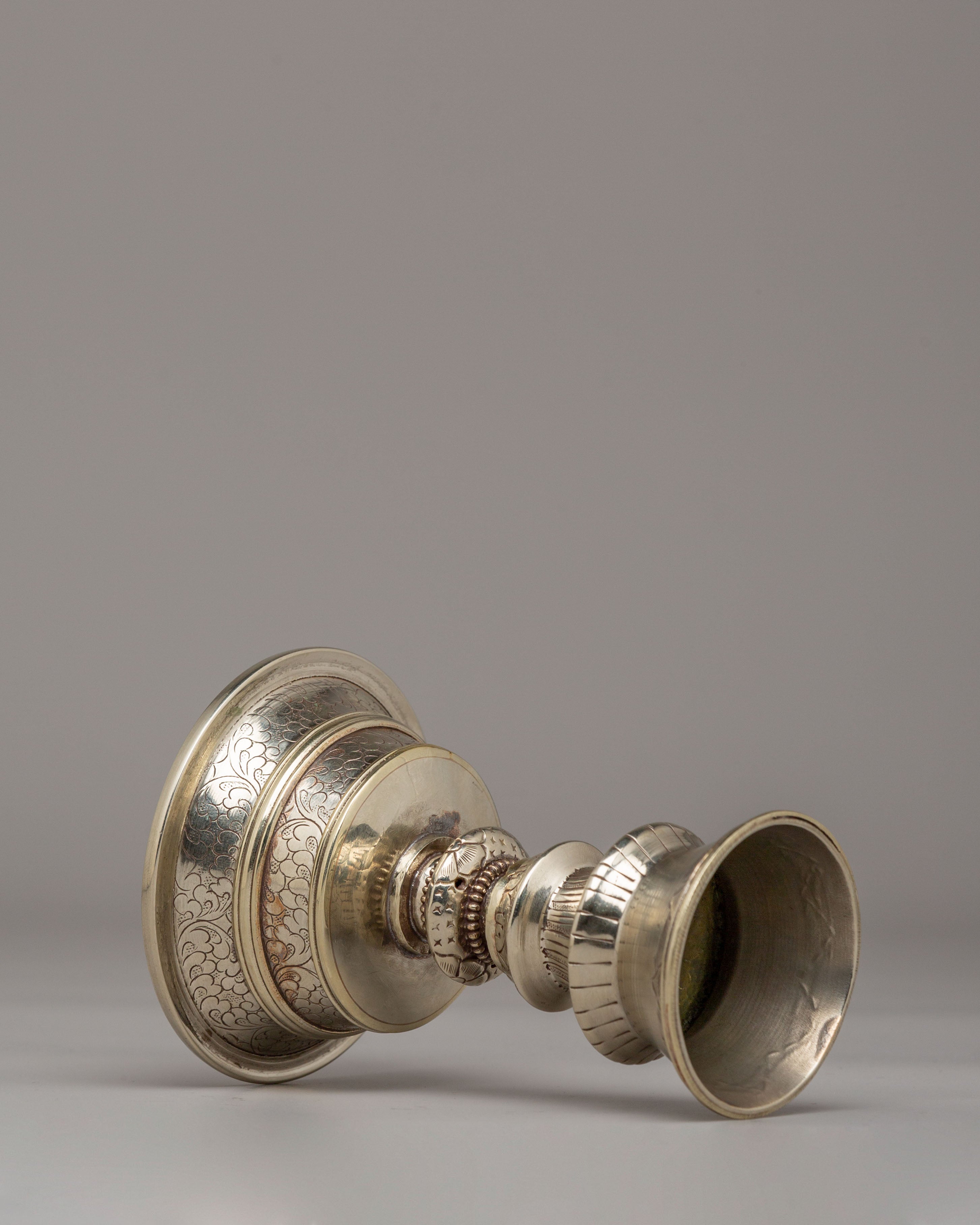 Spiritual Meditation Butter Lamp Set | White Metal Lamps for Rituals