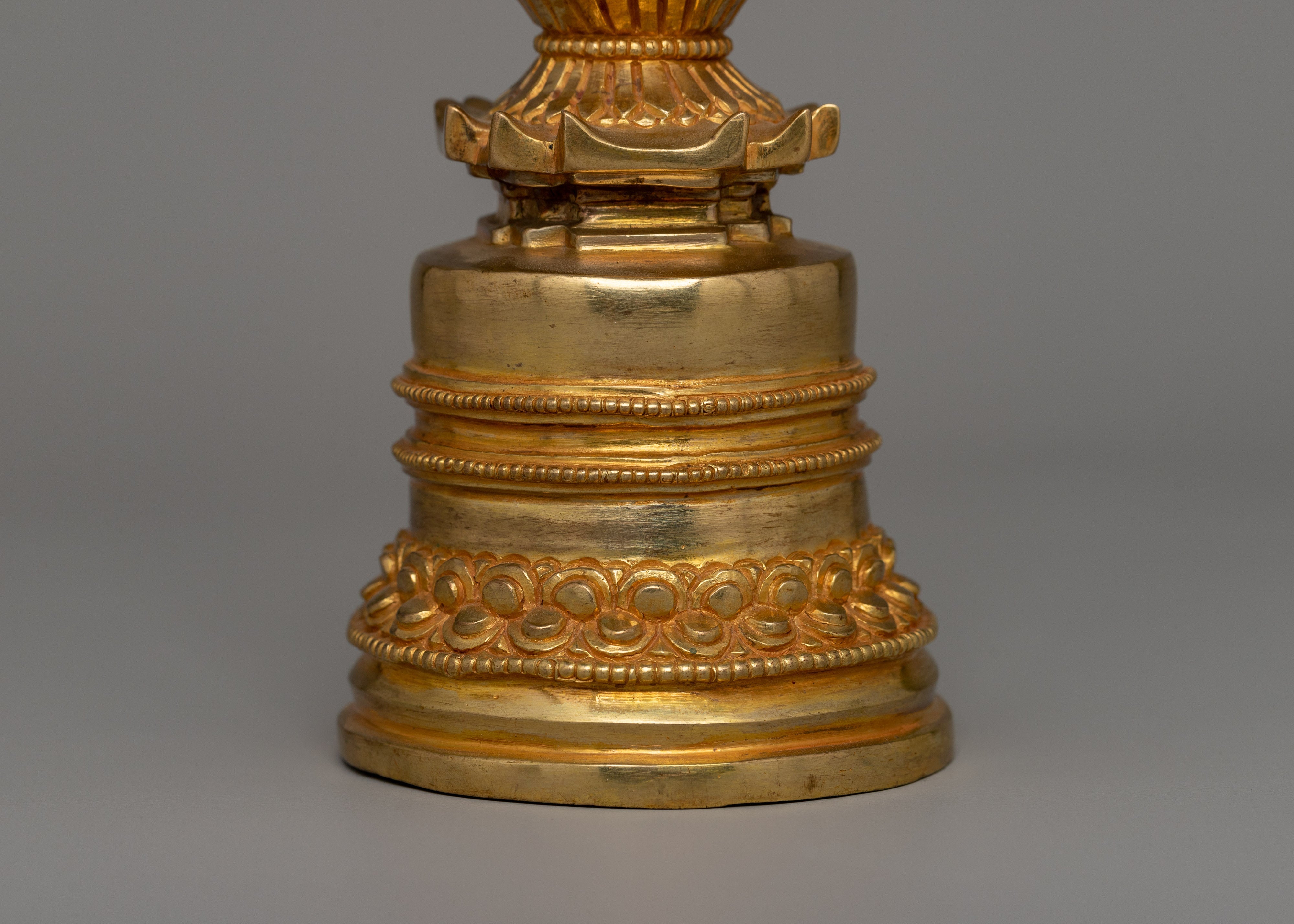 Gold-plated Copper Stupa for Altar | 18cm Sacred Buddhist decor