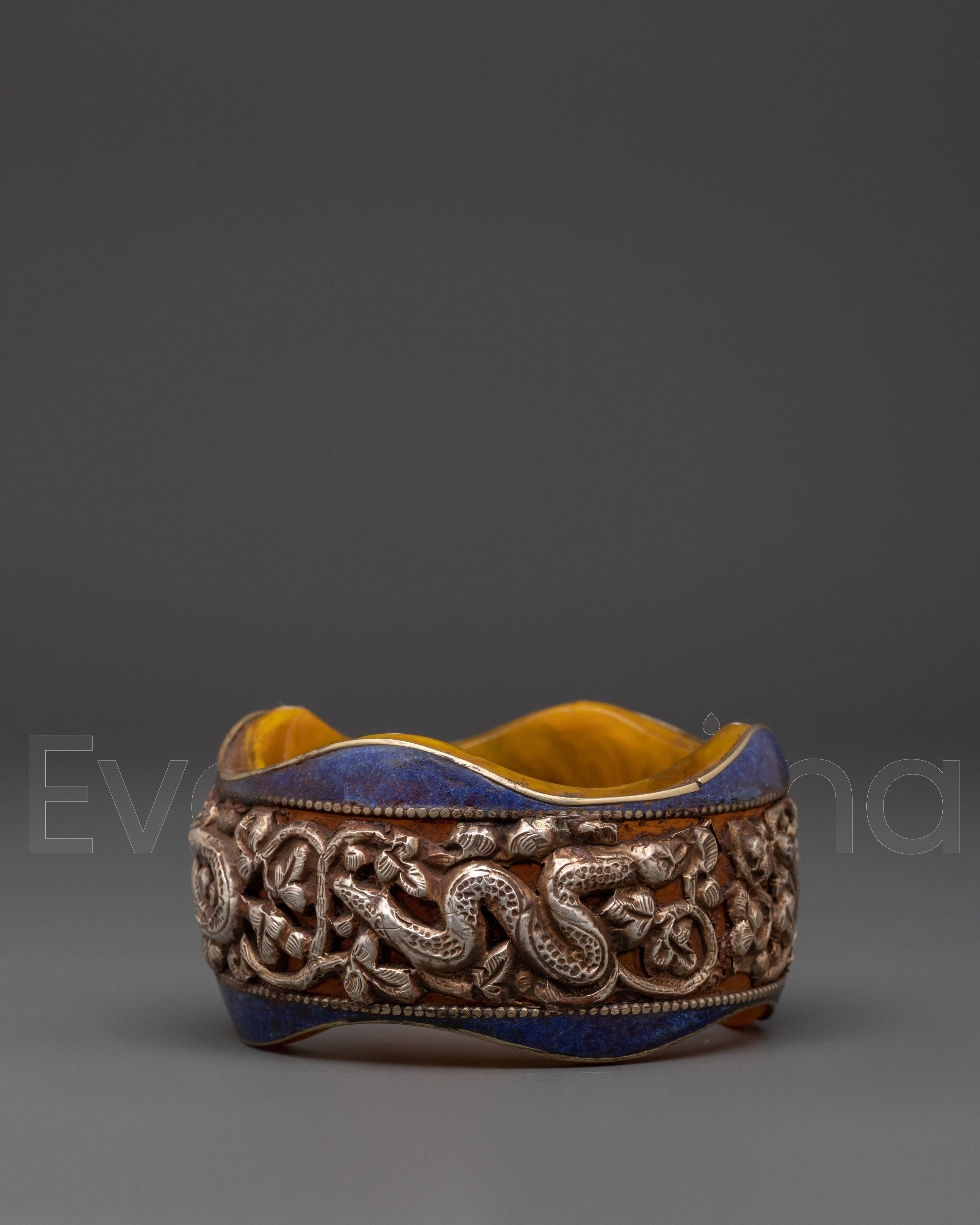 Snake Carved Bangle | Silver Plated Resin Bracelet