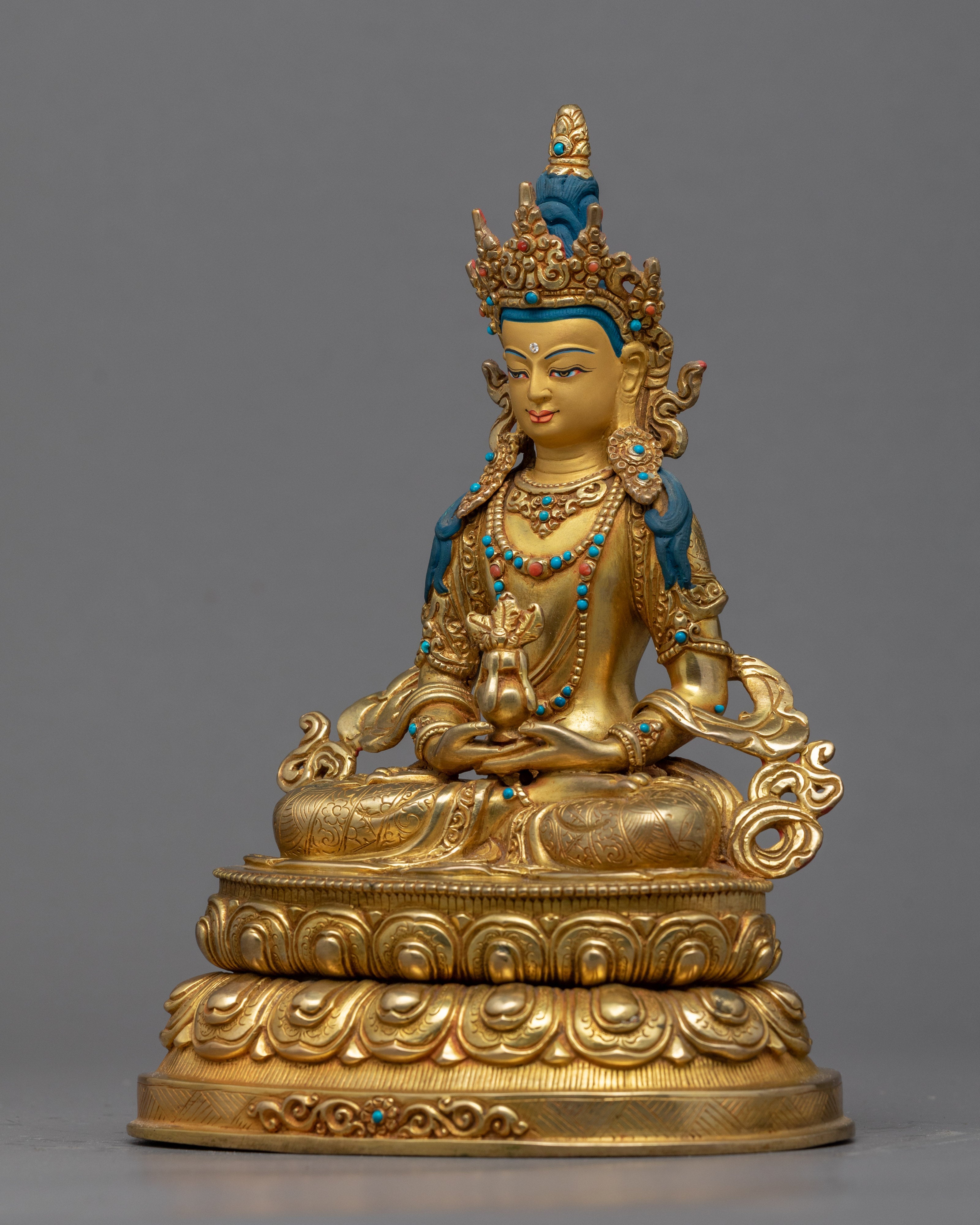 Amitayus Hayagriva Statue | Bodhisattva Amitayus Gold Gilded Sculpture