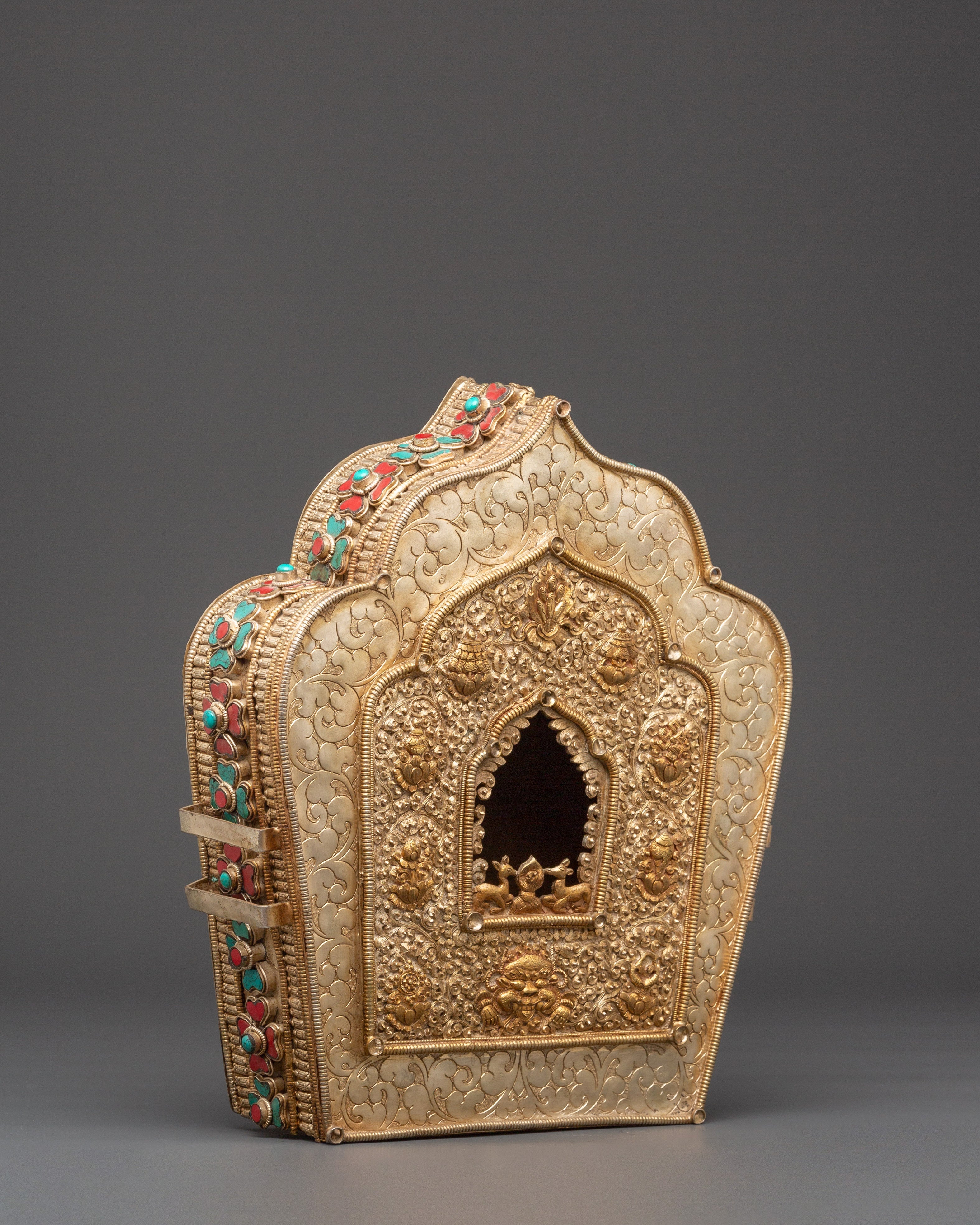 Copper Gold Plated Ghau Box with Semi Precious Stones | Altar and Decor