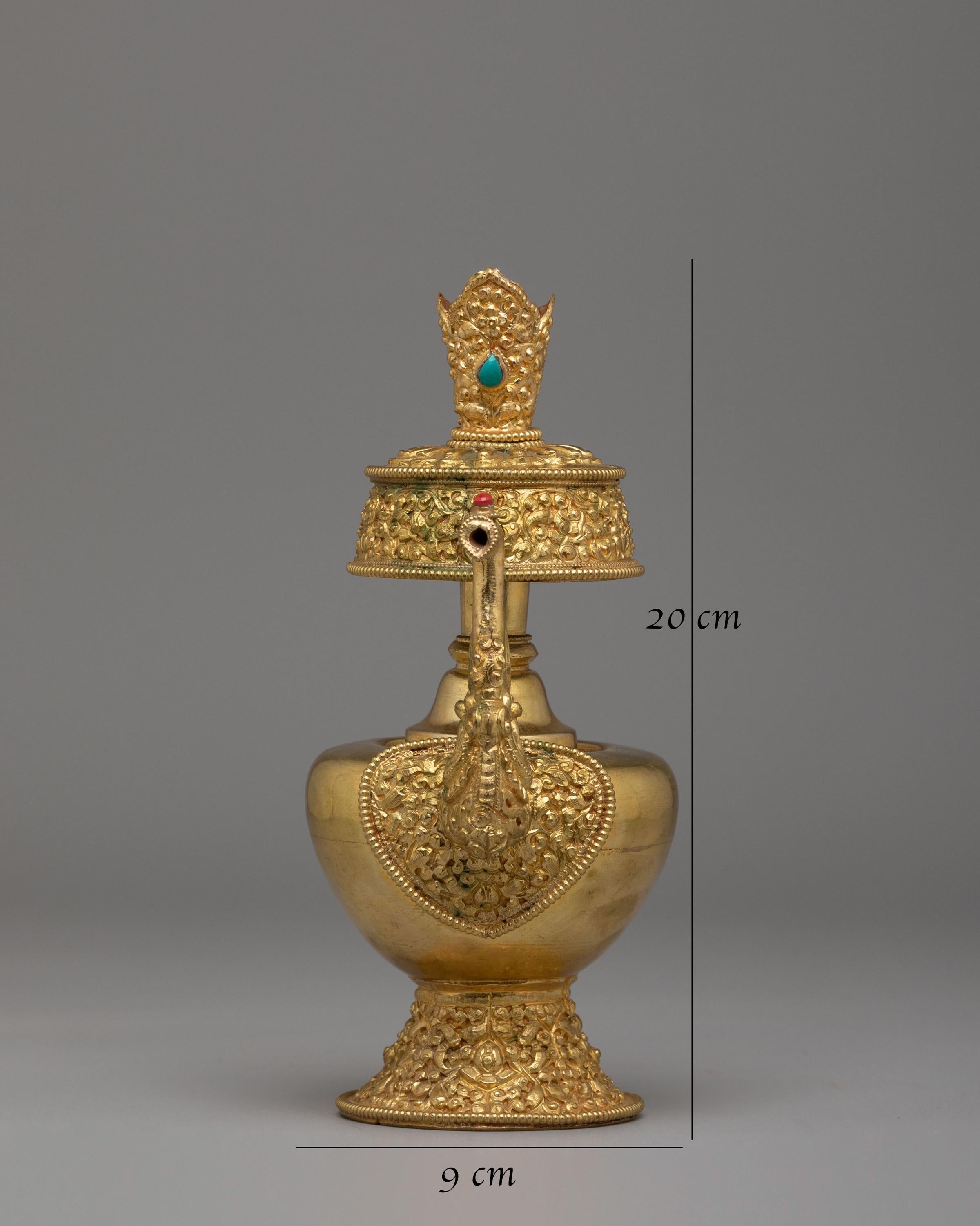 Handmade Tibetan Ritual Bhumba Set | Gold Plated Buddhist Ritual Vase | Sacred Vajrayana Offering Vessel for Meditation and Ceremonies