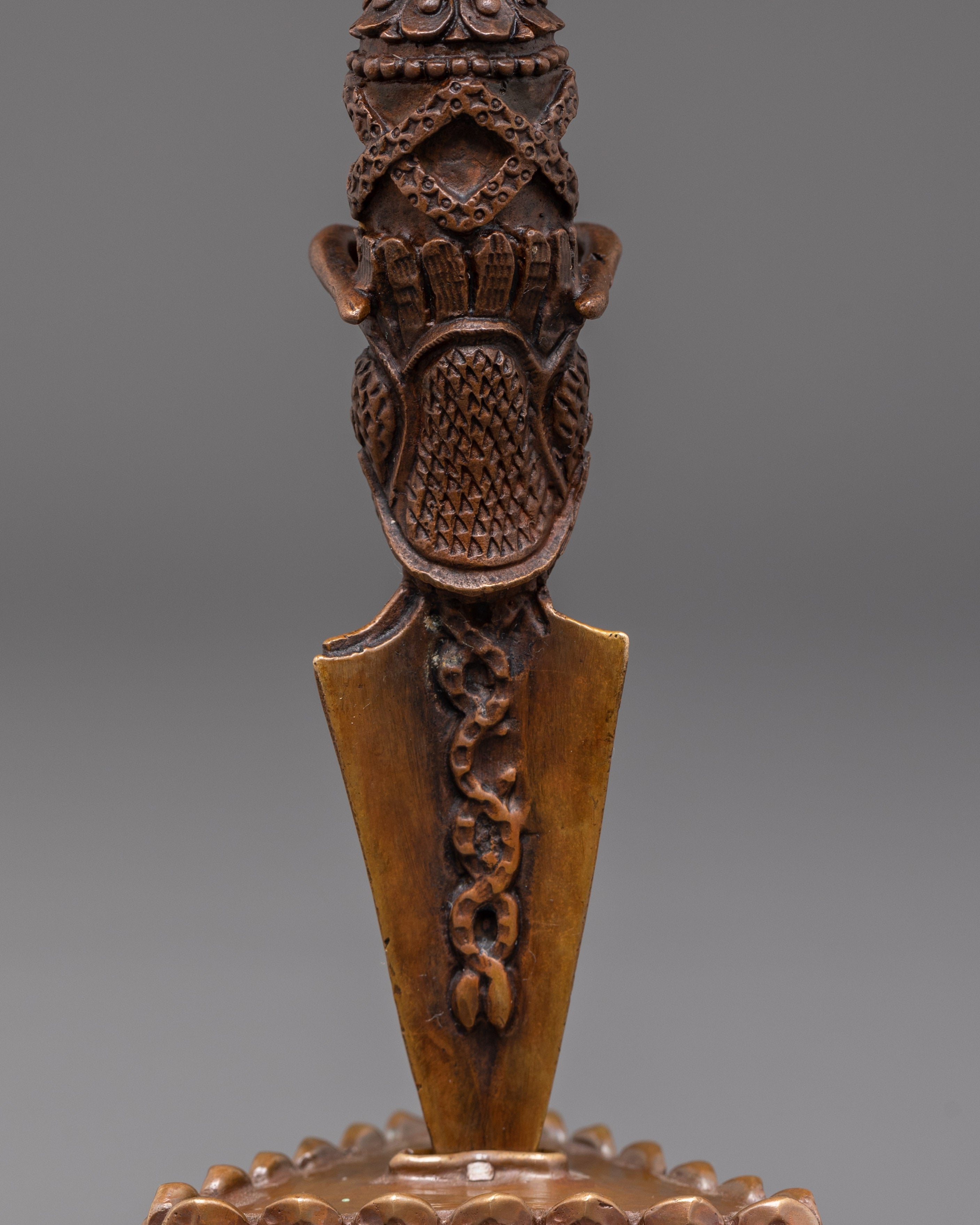 Tantric Ritual Phurba in Oxidized Copper | Sacred Copper Phurba