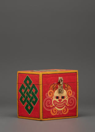 Tibetan box featuring a wrathful deity face | Altar Decor for Protection