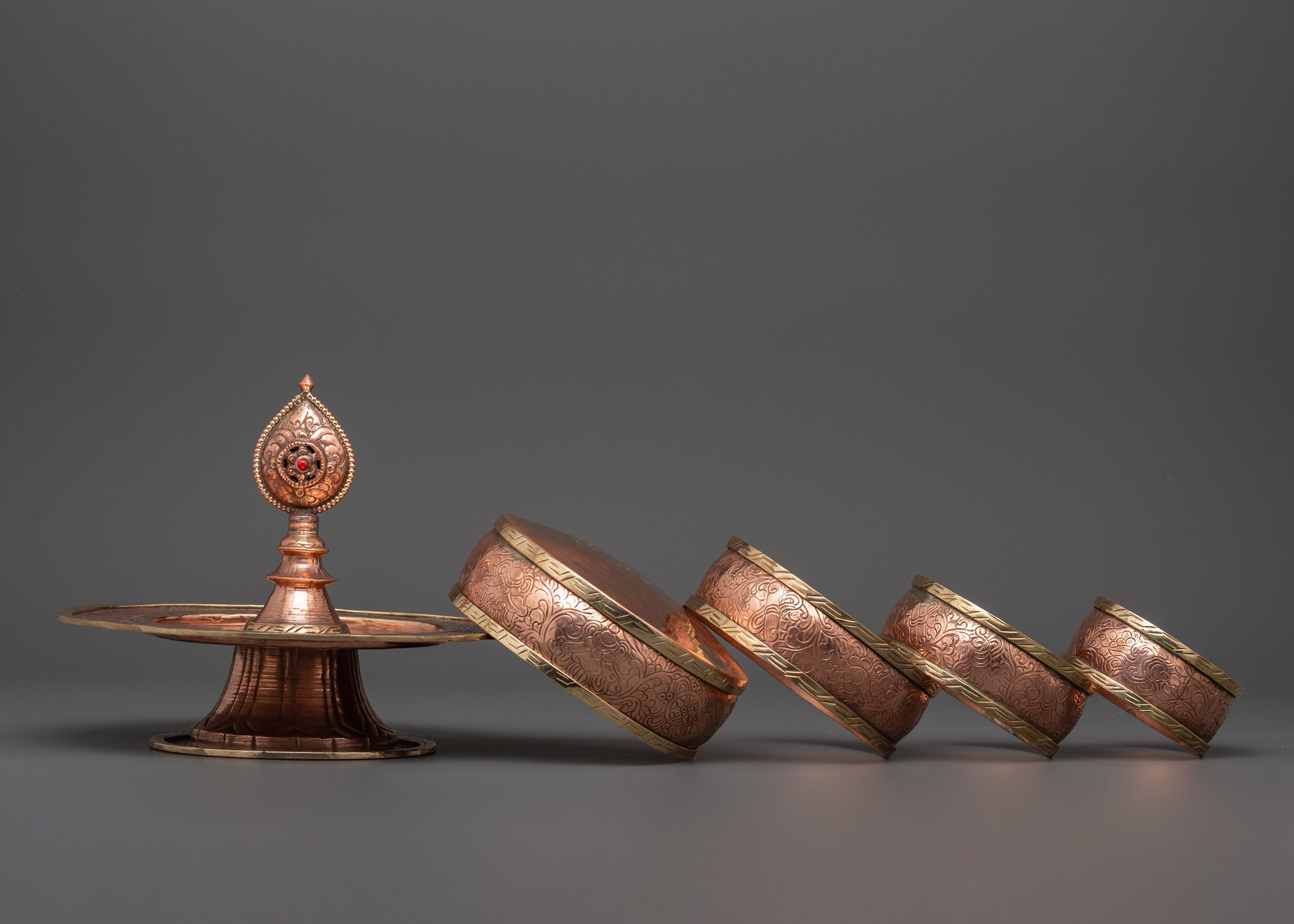 Copper Mandala Ritual Offering Set | Tibetan Buddhist Ceremonial Offering Set