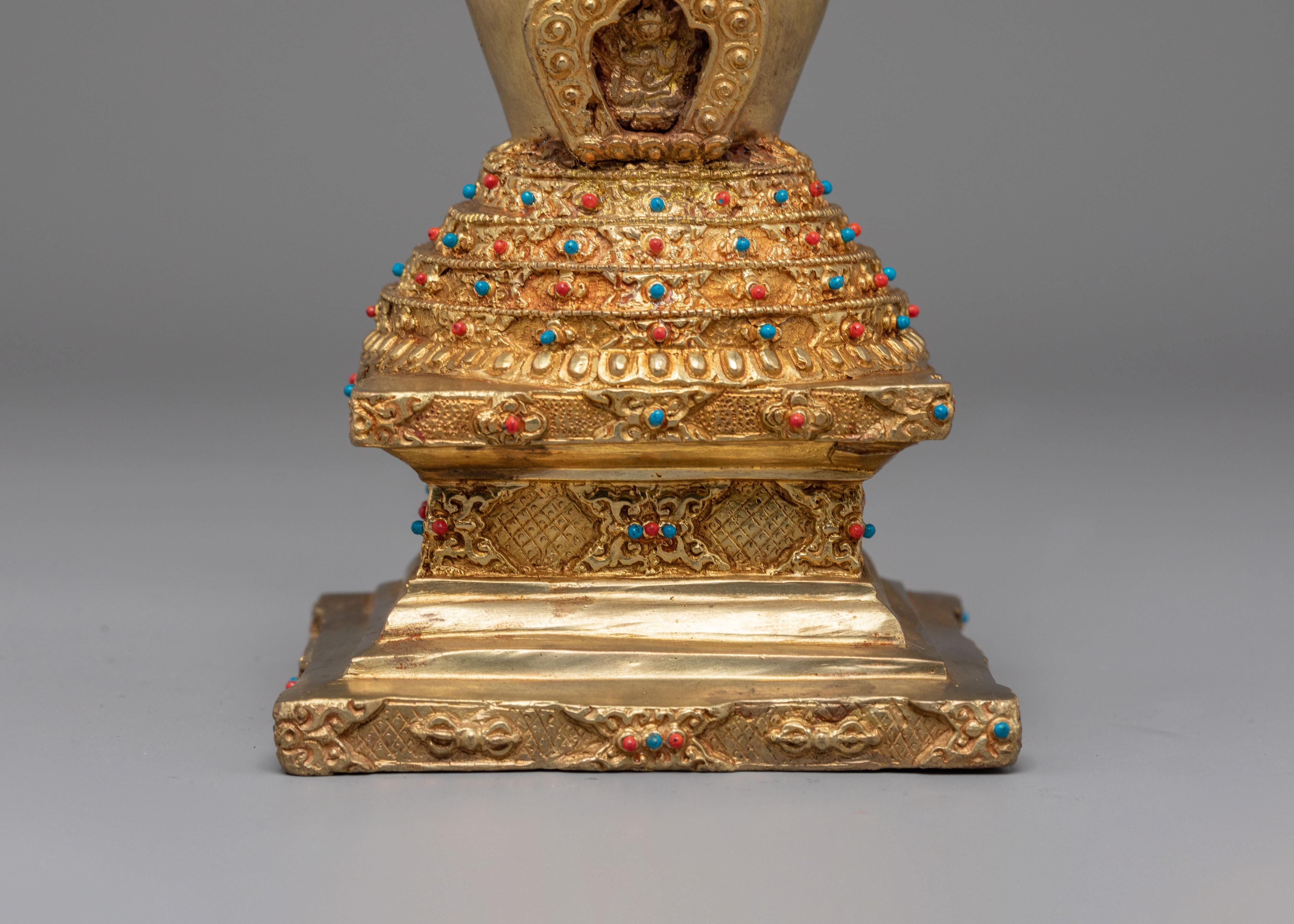 Handcrafted Tibetan Ritual Stupa | Sacred Buddhist Gold Plated Shrine
