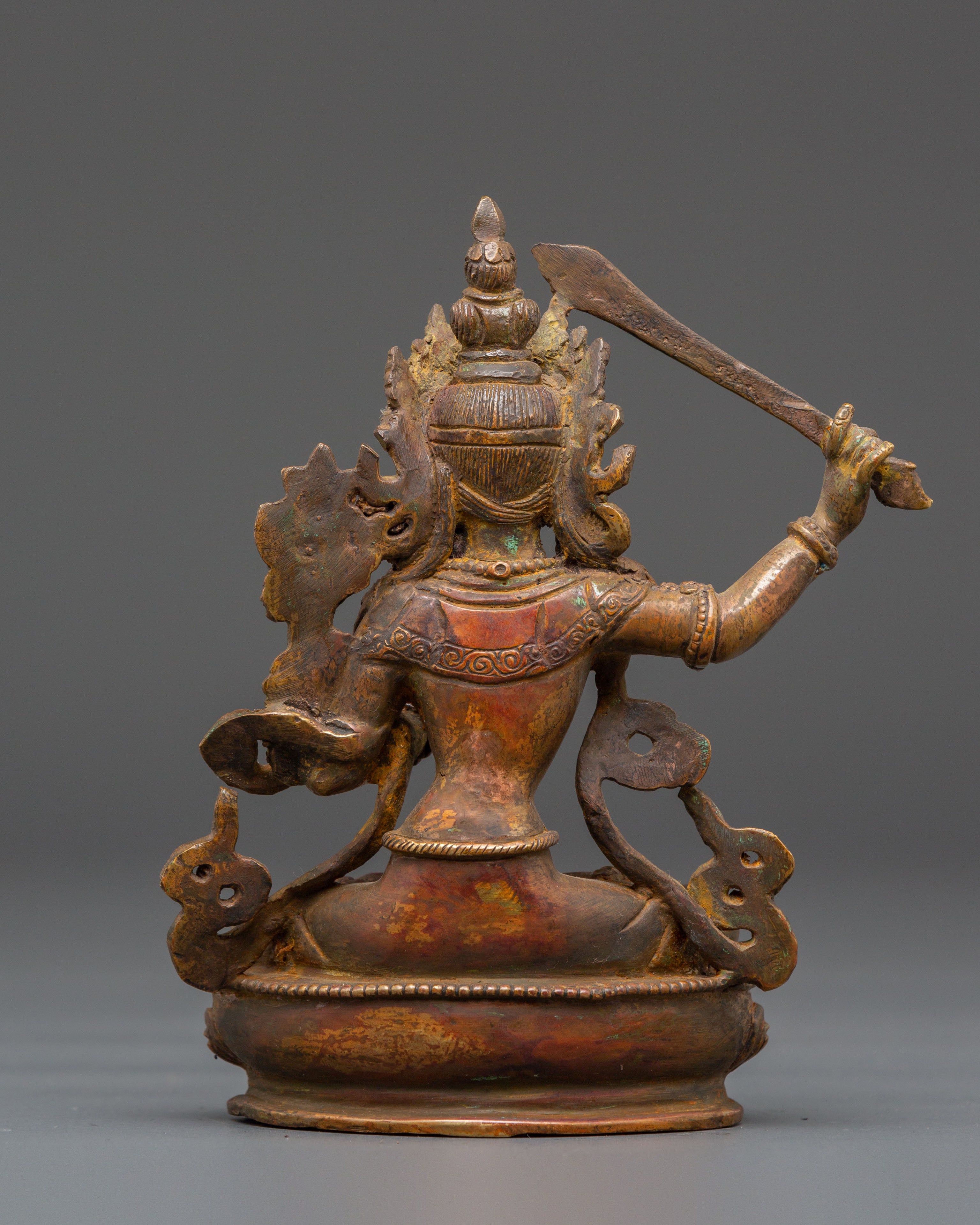 Handcrafted Copper Manjushri Statue | Wisdom Buddha Meditation Sculpture