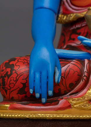 Handcrafted Blue Shakyamuni Buddha | Sacred Tibetan Buddha Sculpture