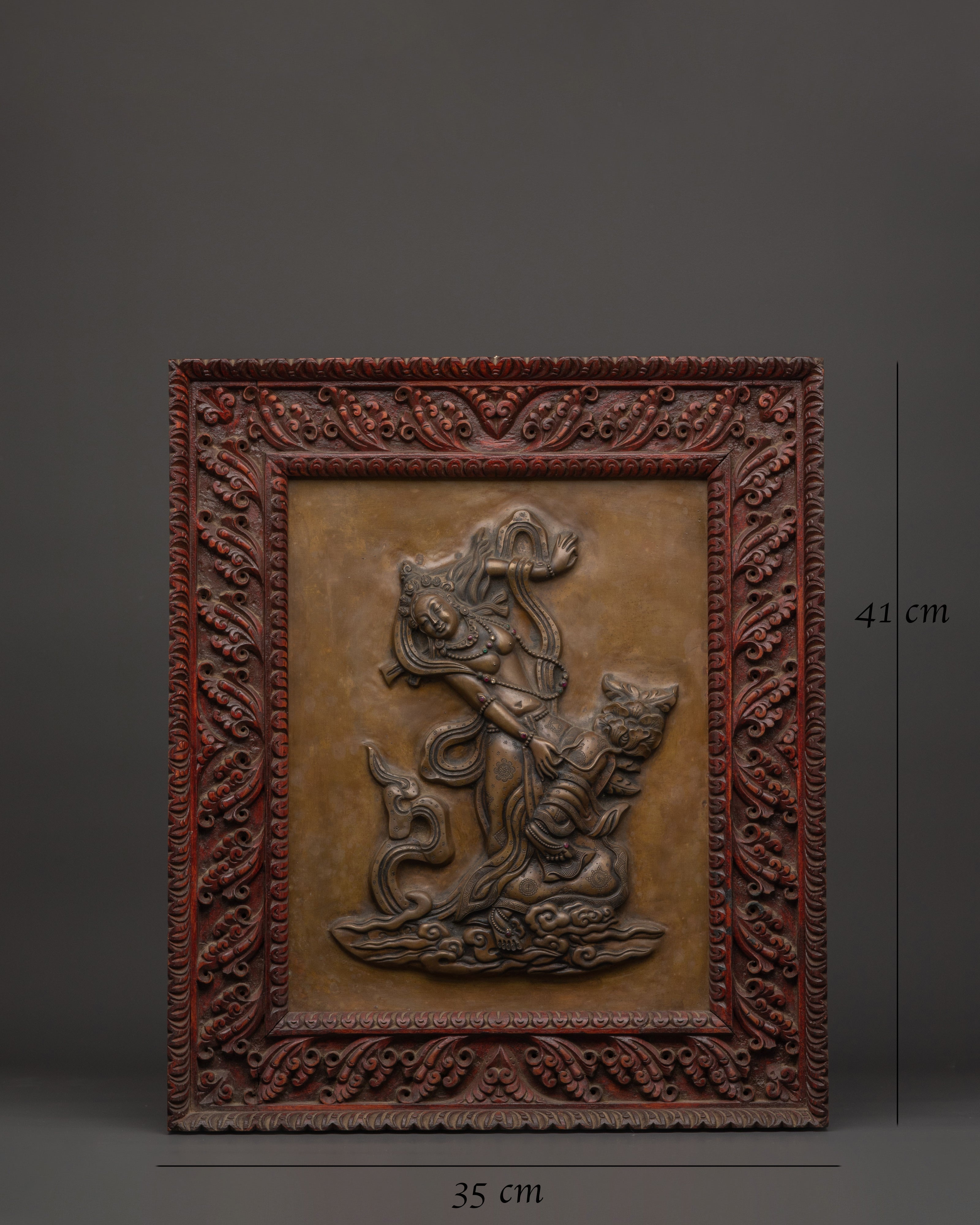 Dancing Deity Brass Wall Hanging | Sacred Art with Carved Frame