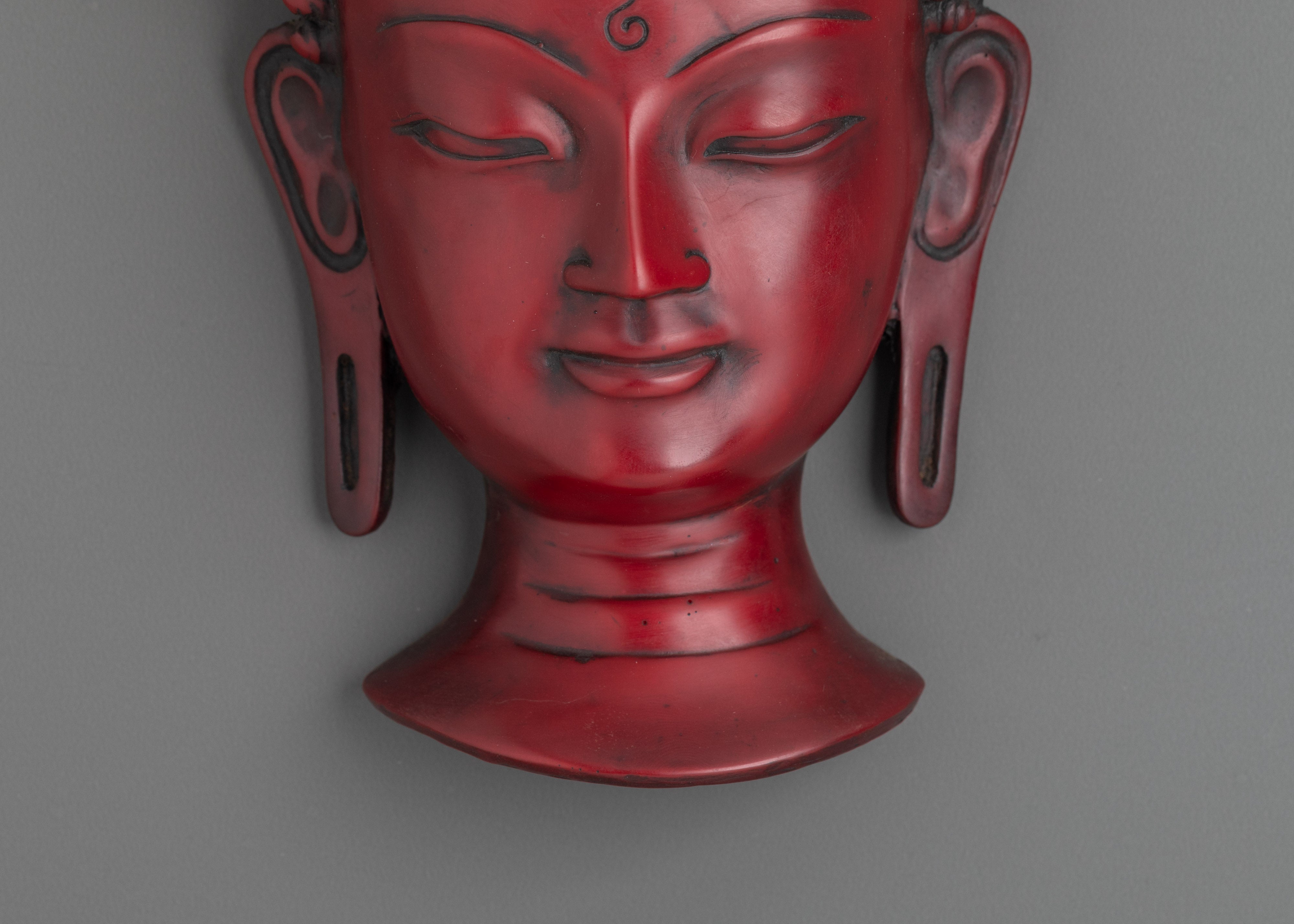 Red Buddha Head Wall Hanging | Ceramic Spiritual Wall Decor
