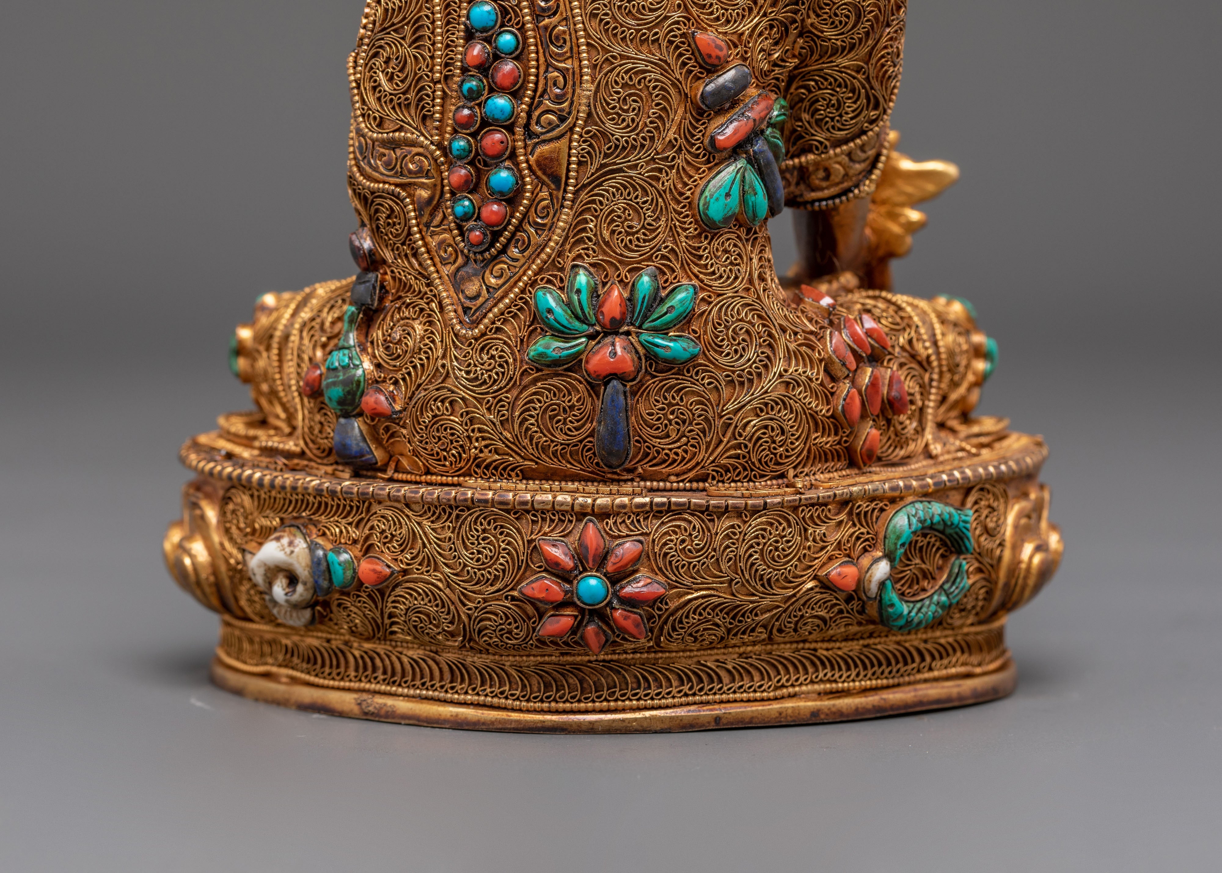 Spiritual Healing Buddha Bhaiṣajyaguru Statue | Gold Plated Copper Sculpture
