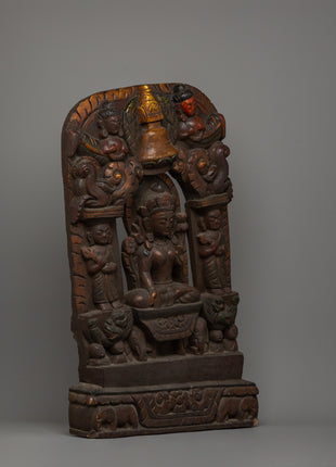 Handcrafted Green Tara In Throne Statue | Wooden Artwork