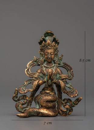 Naga Kanya Buddhist Sculpture of Serpent Goddess | Copper with Antique Finishing