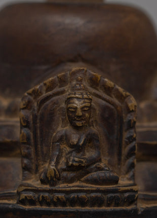 Hand-Carved Copper Stupa with Antique Finish | Buddhist Shrine Decor