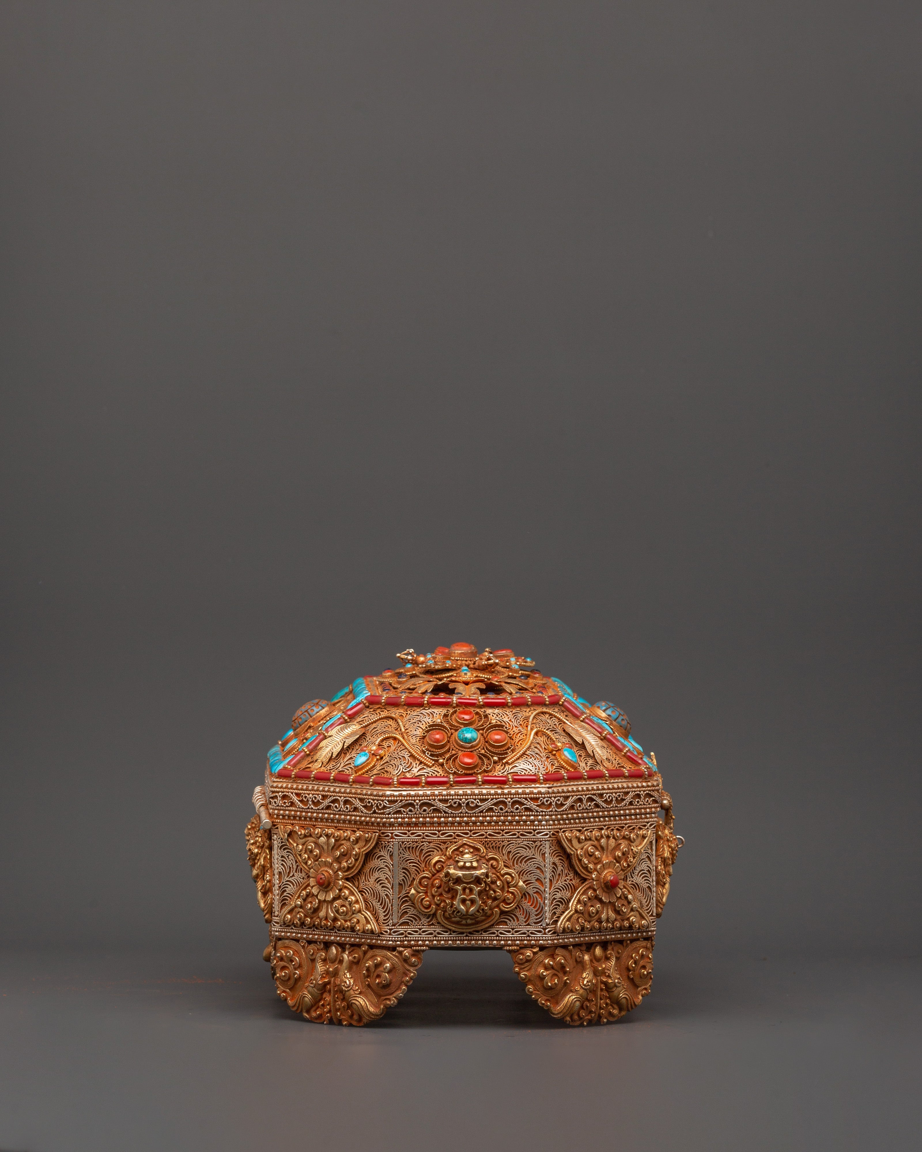 Himalayan Box with Filigree Work | Sacred Gemstone Inlay