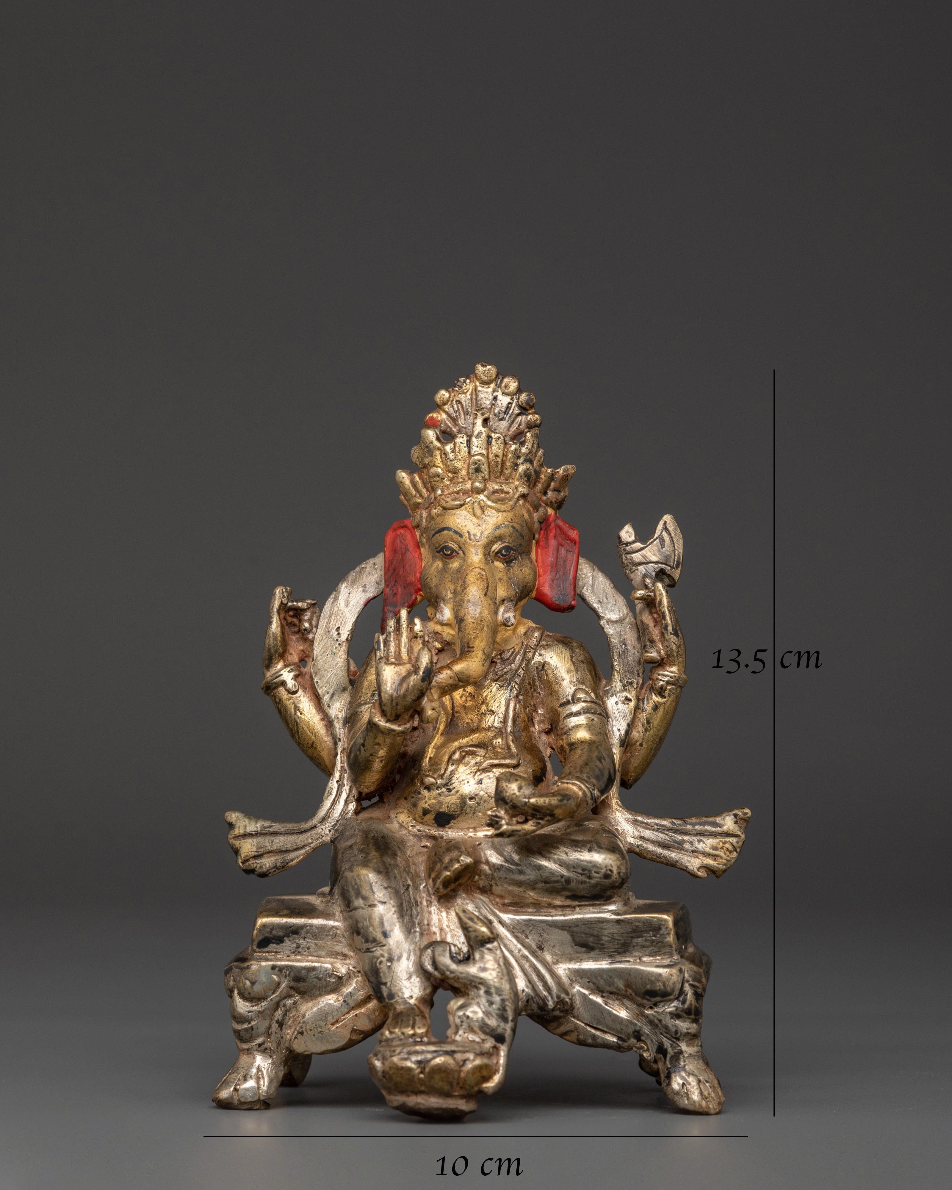 Seated Ganesha Statue | Silver and Gold-Toned Hindu Deity Sculpture