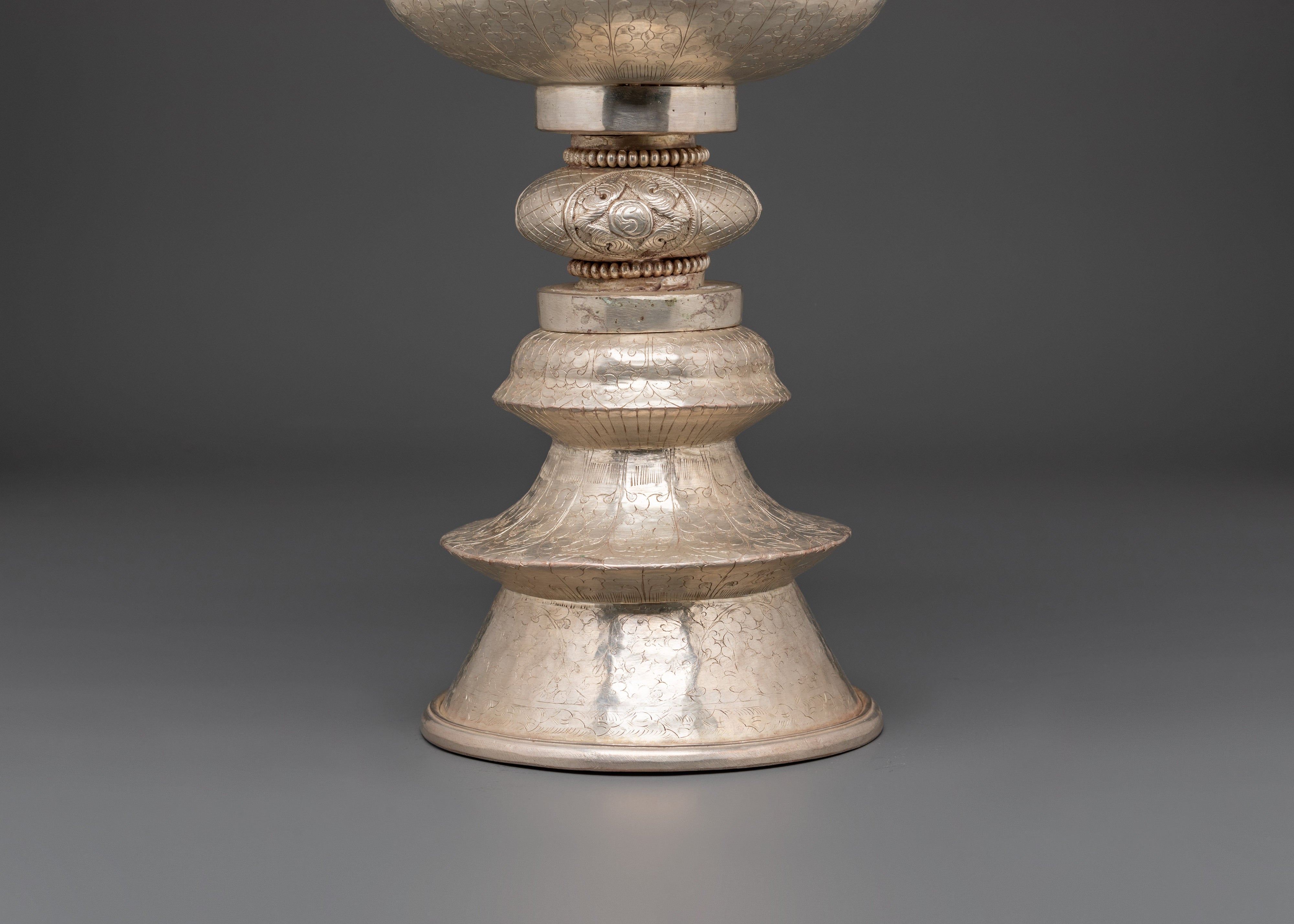 Silver Coated Butter Lamp | Meditation Ritual Item