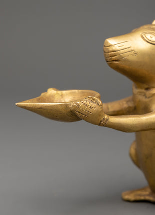 Brass Mouse Oil Lamp Sculpture | Ganesha’s Vahana Decorative Lamp for Ritual or Decor