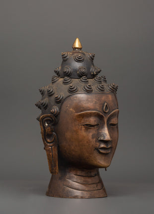 Sacred Buddha Head Sculpture | Handcrafted Oxidized Copper Buddha Head