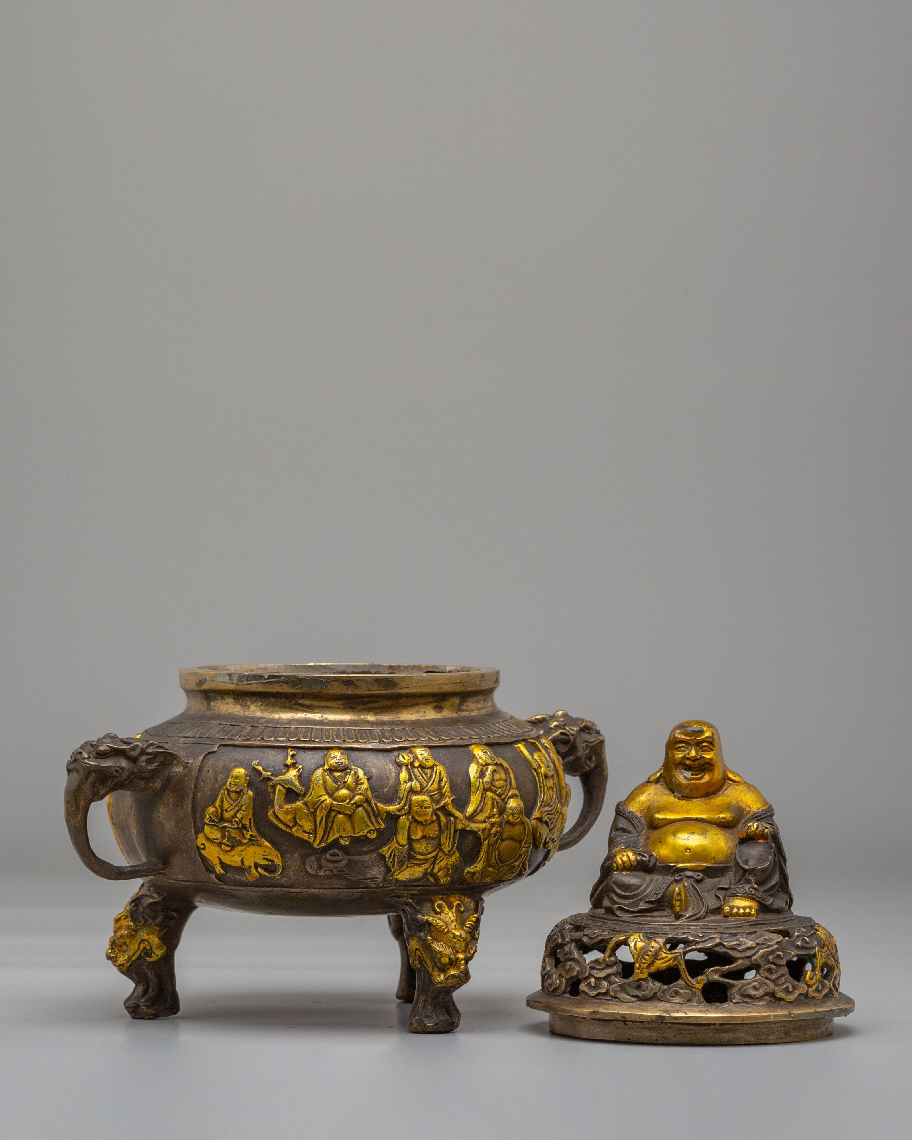 Traditional Laughing Buddha Incense Burner | Buddhist Ritual Incense Burner