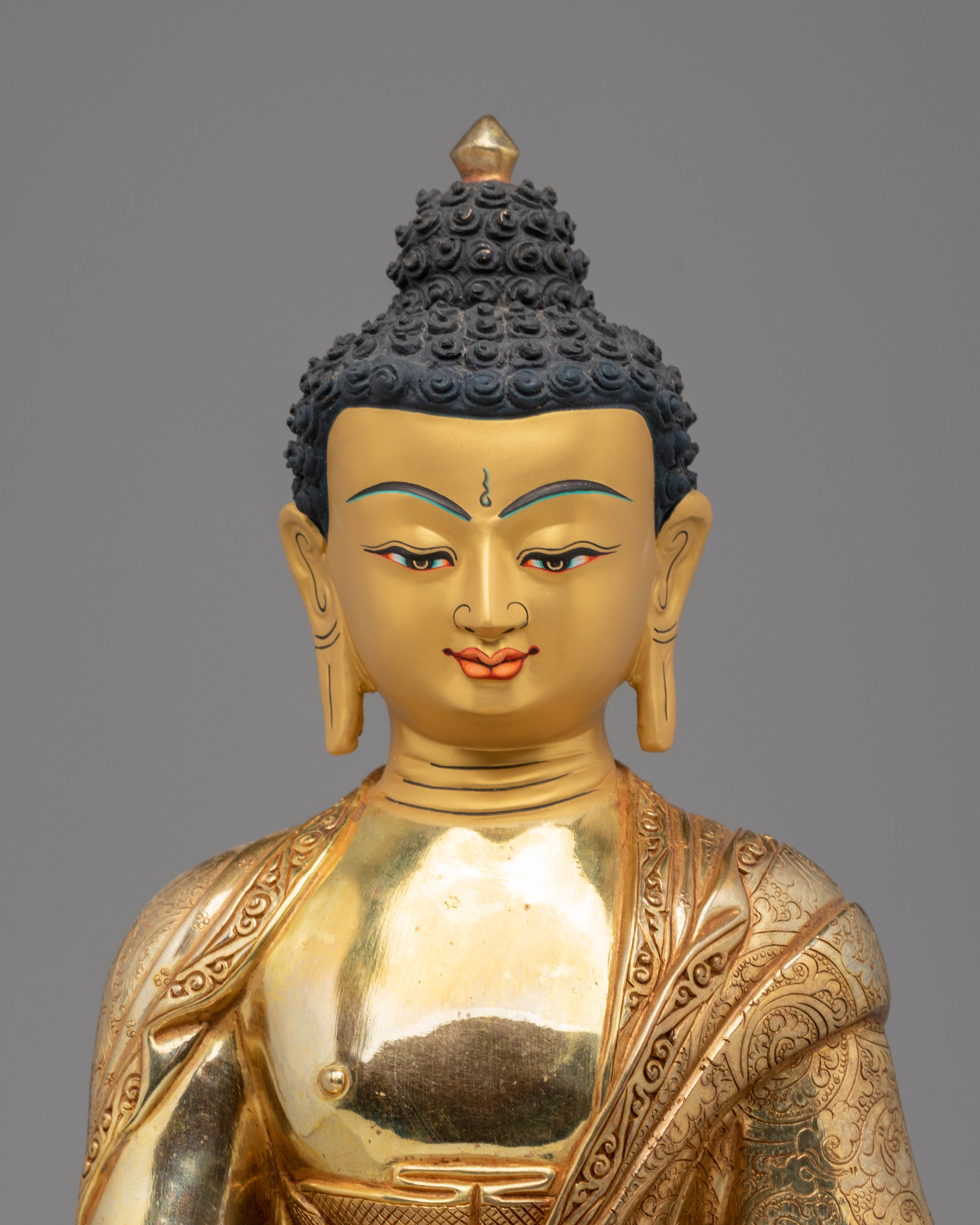 Handcrafted Amitabha Buddha Statue with Copper Body and 24K Gold Gilding