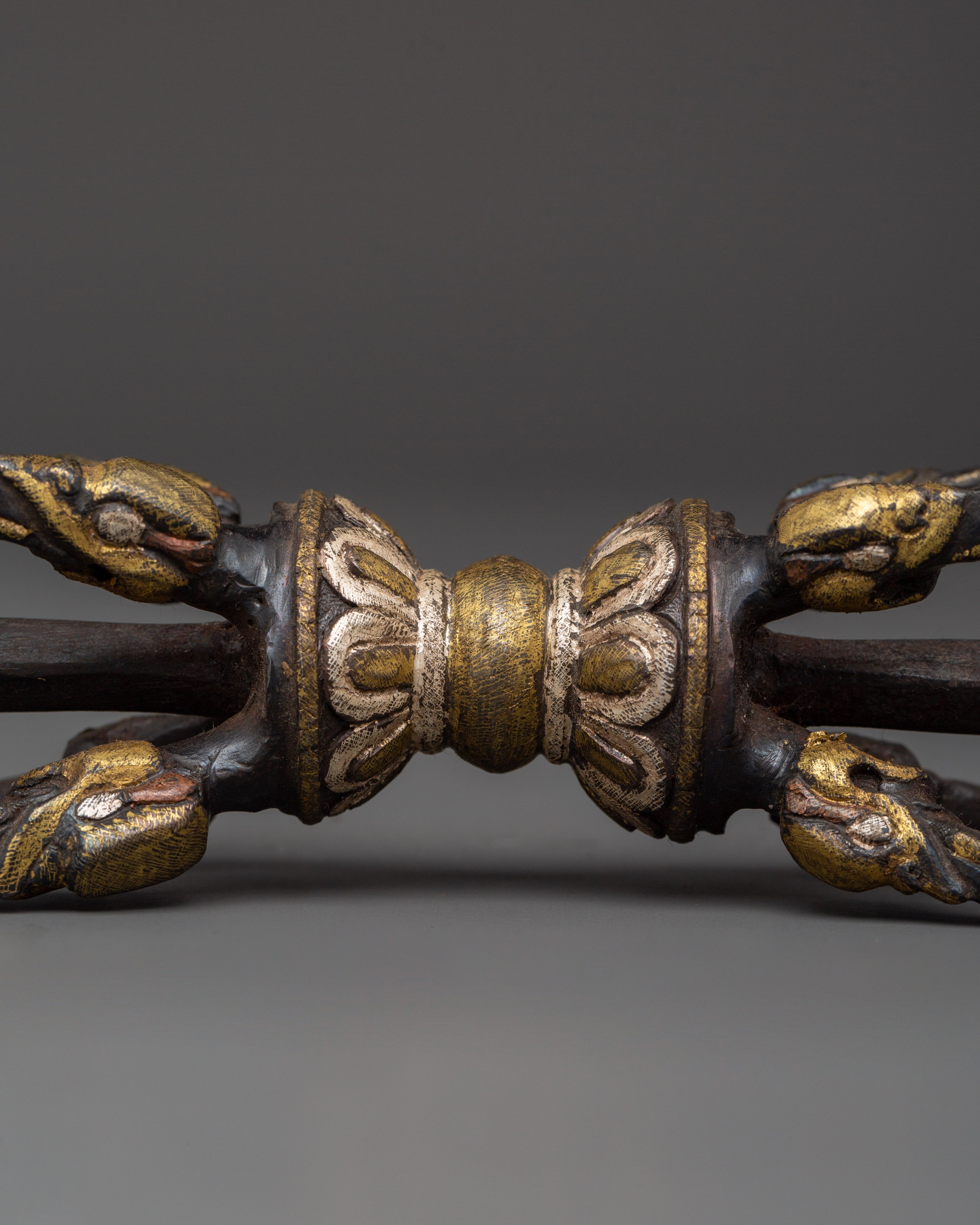 Silver Inlaid Tibetan Vajra | Handcrafted Ritual Scepter for Meditation