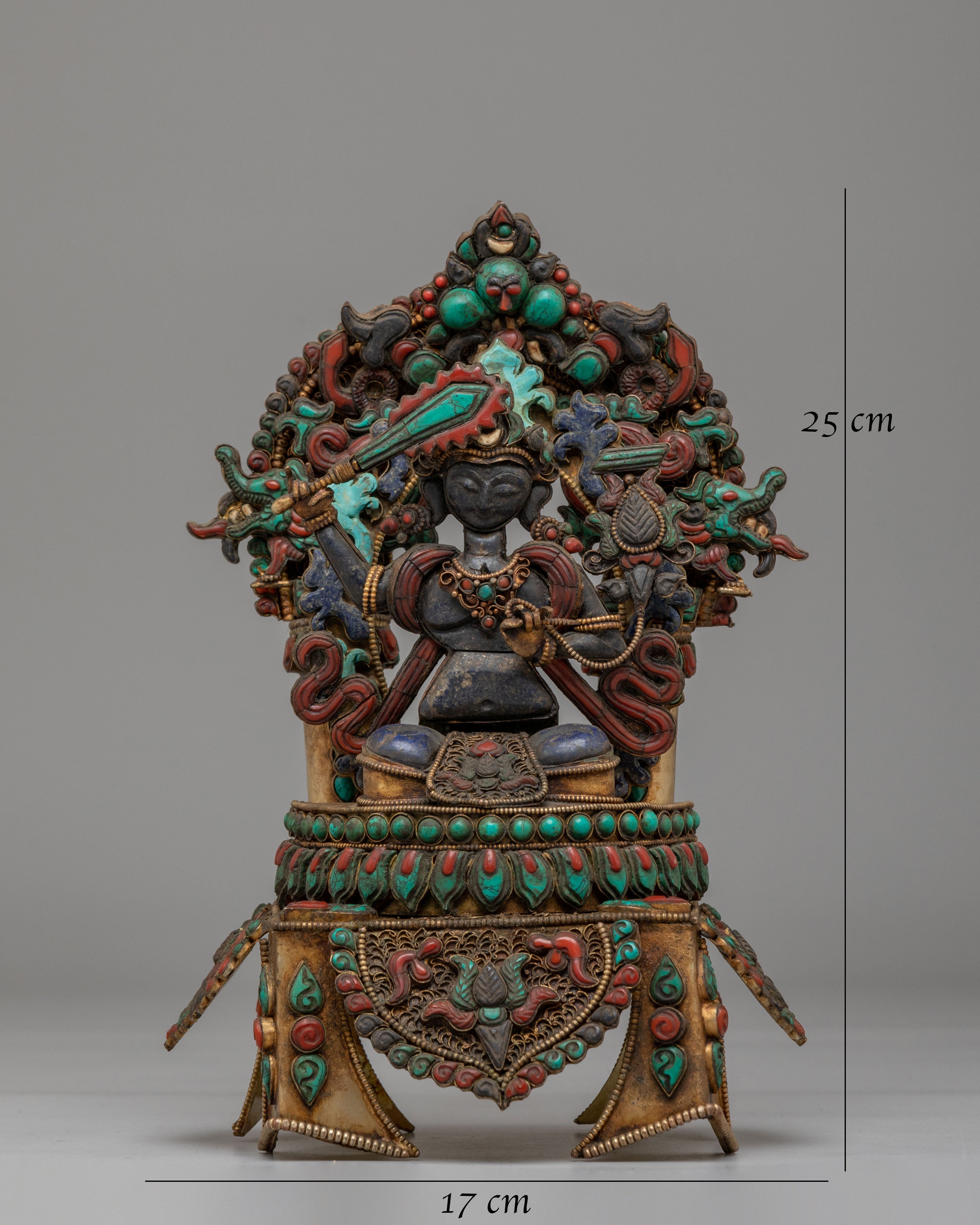 Handmade Manjushri on Throne Statue | The Bodhisattva of Wisdom