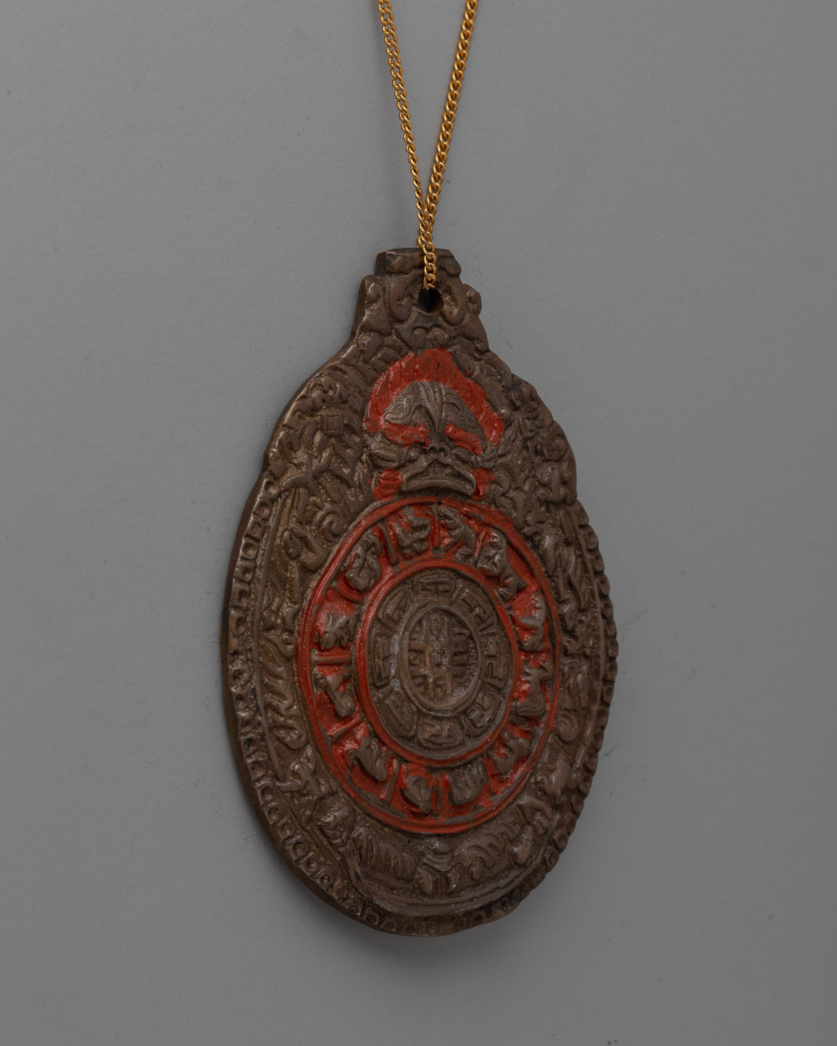 Handcrafted Buddhist Brass Locket with Sacred Symbols | Antique Spiritual Jewelry