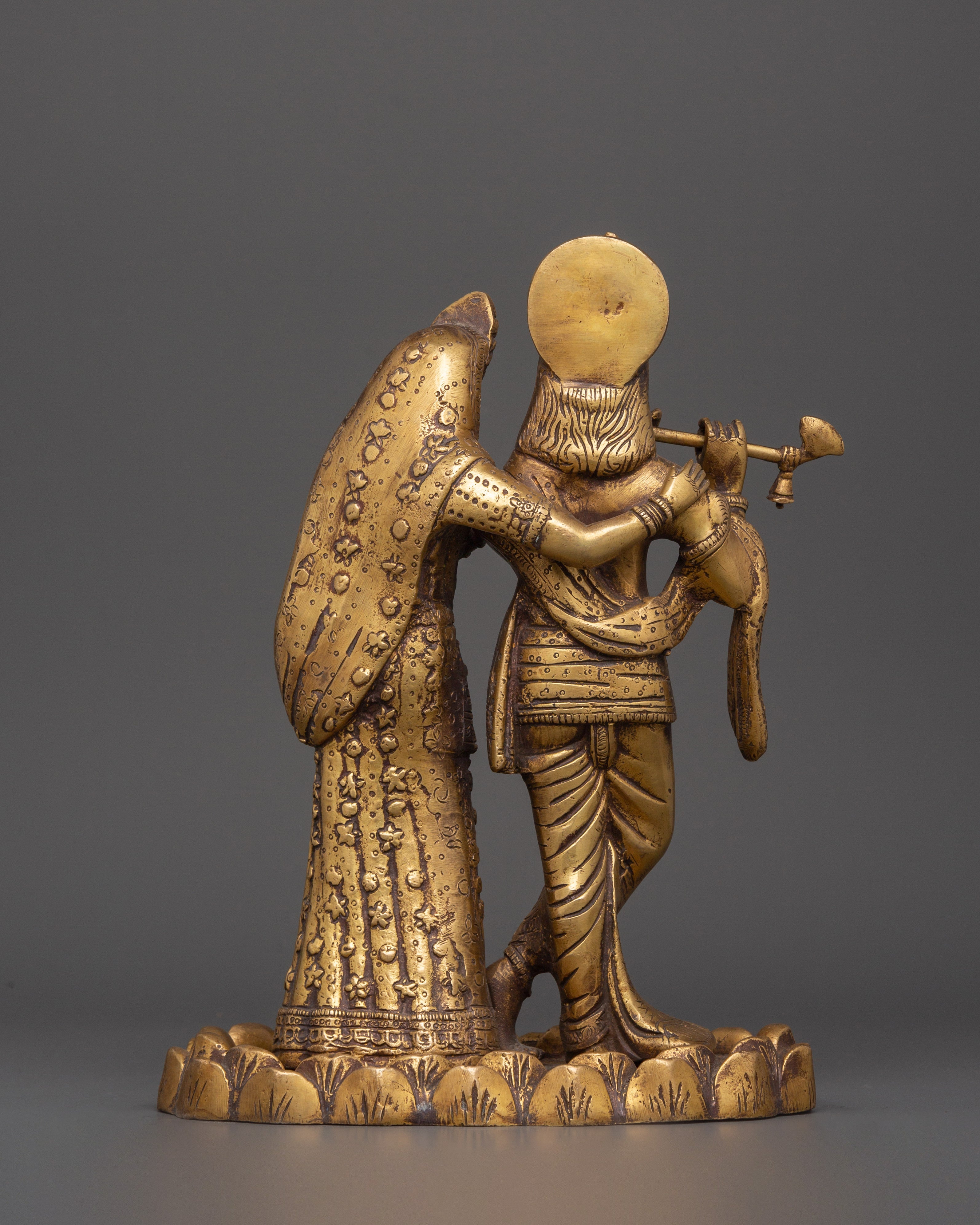 Brass Radha Krishna Statue | Hindu Deity Sculpture for Home Temple & Sacred Decor