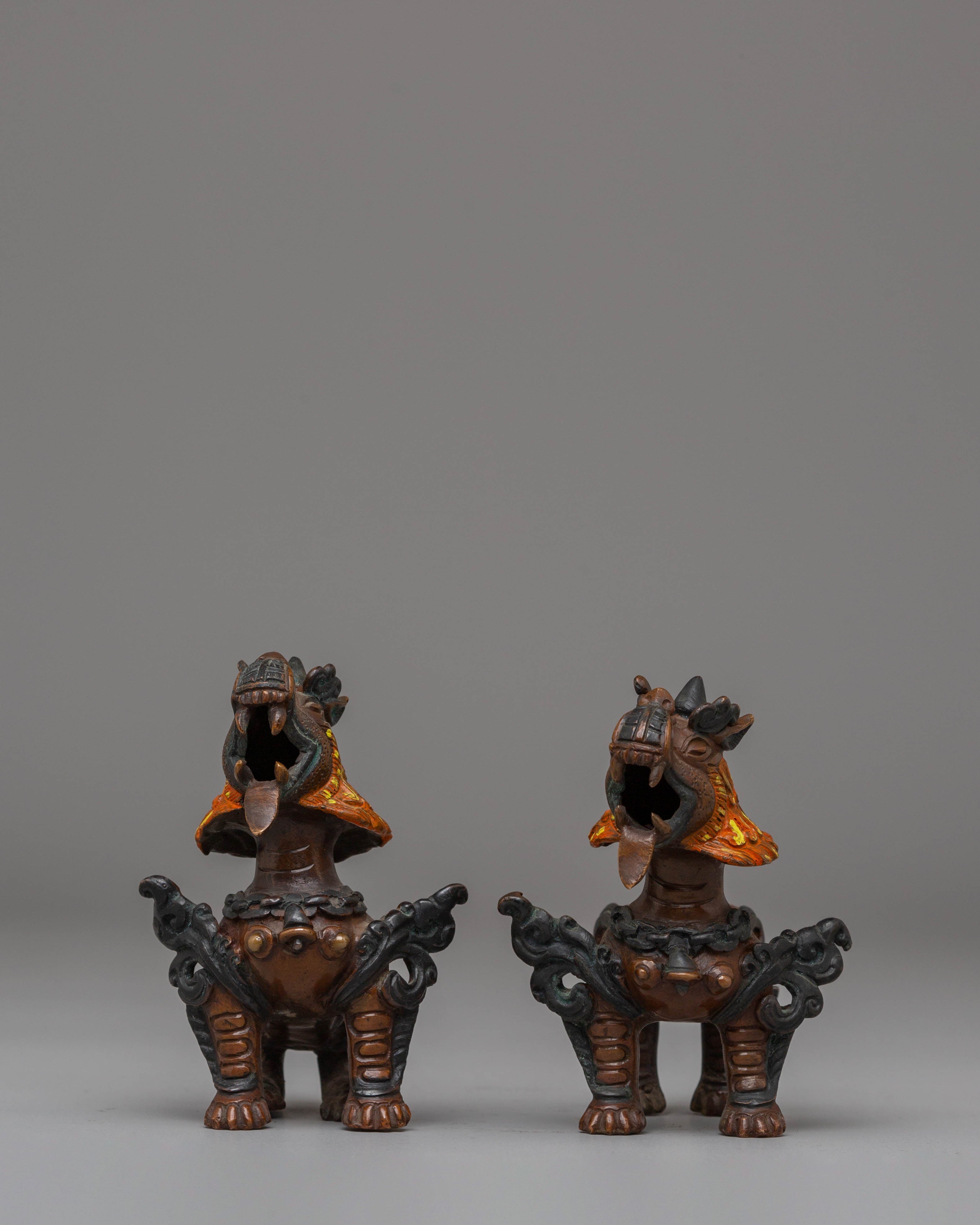 Handmade Guardian Lion Sculpture Set | Himalayan Protective Decor