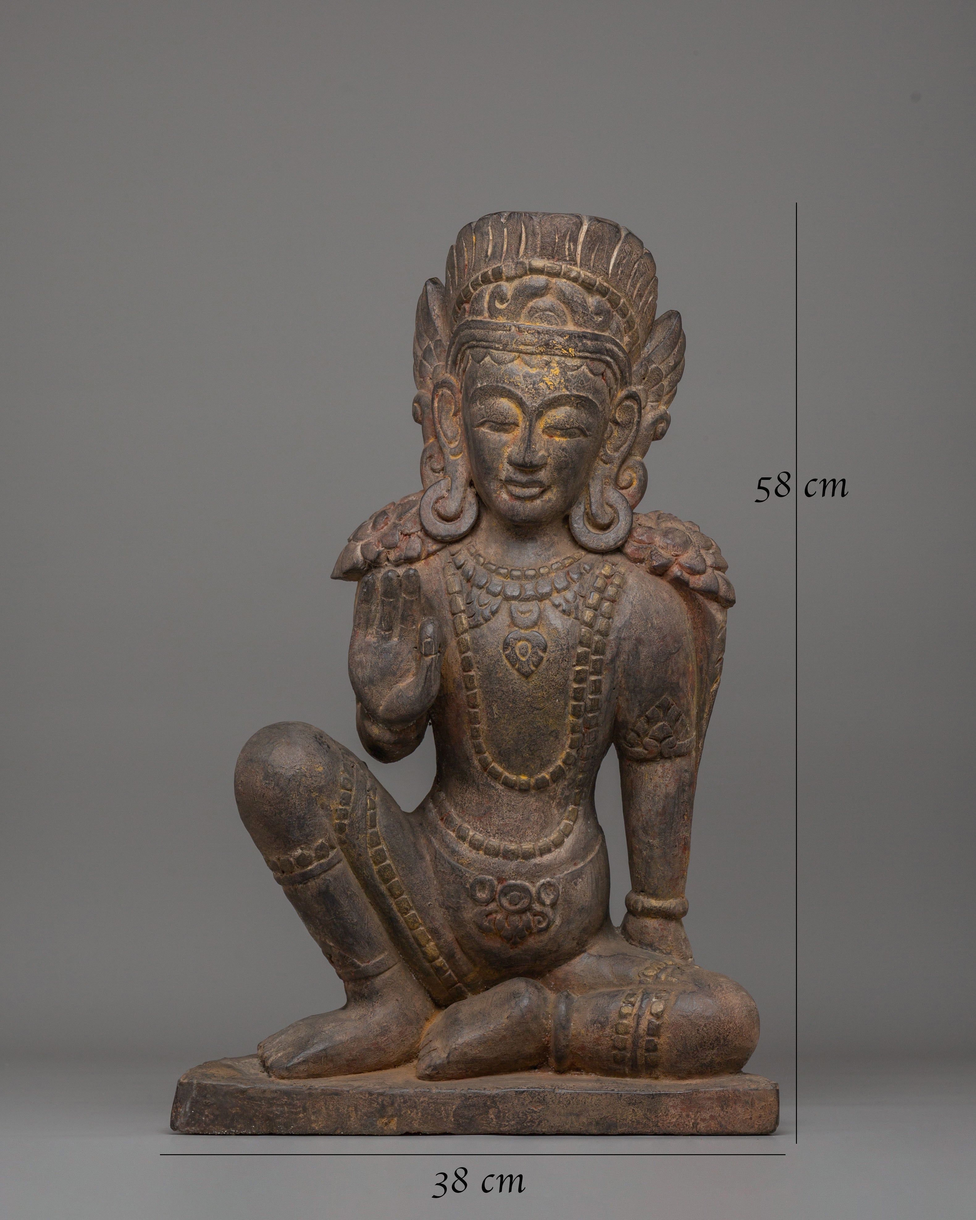Handcrafted Indra Statue | Wooden Hindu God Sculpture