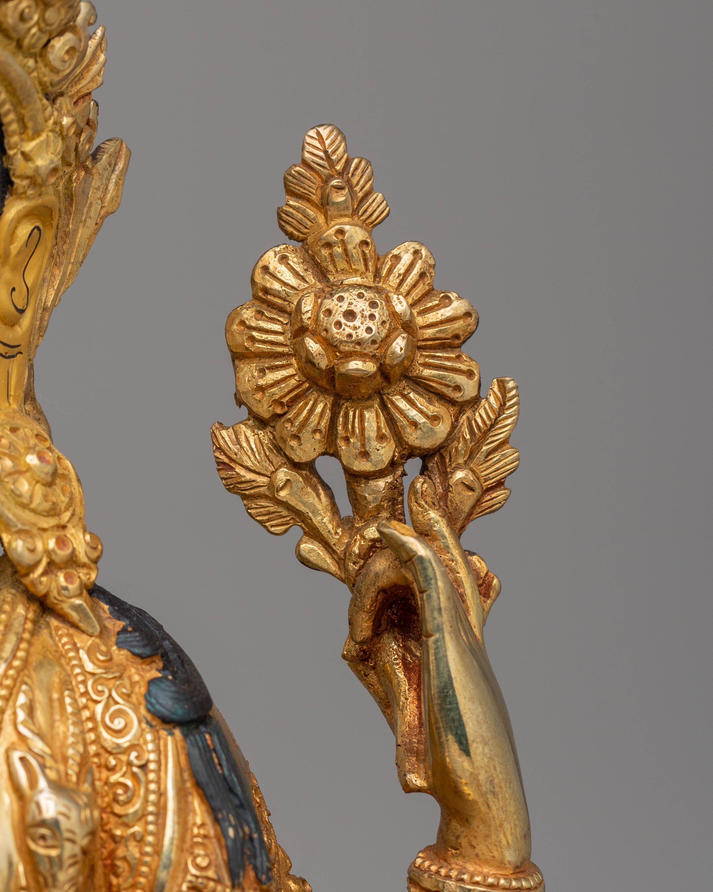 Handcrafted Copper Statue of Chenrezig with 24K Gold Gilding