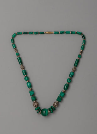 Handcrafted Gemstone Necklace with White Metal Accents | Traditional Himalayan Design