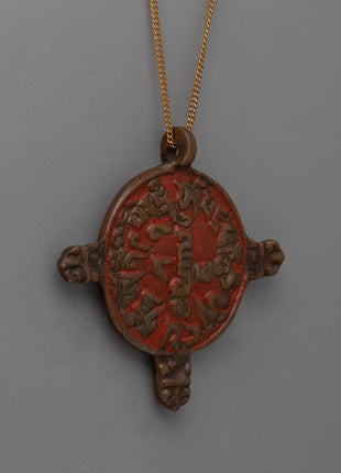 Handcrafted Round Buddhist Brass Locket with Sacred Symbols | Spiritual Jewelry