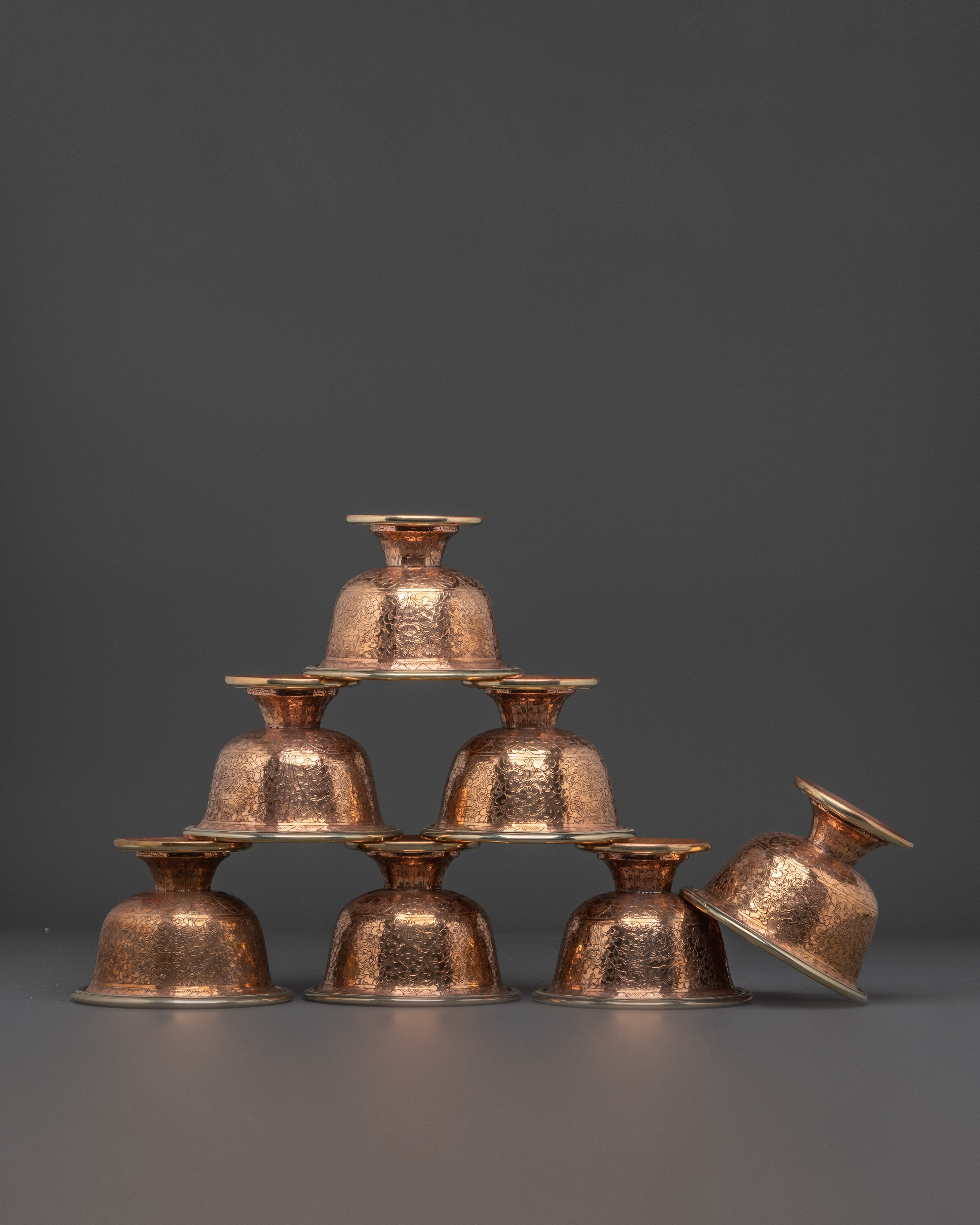 Handcrafted Copper Offering Bowls Set | Ritual Tools for Buddhist Altar