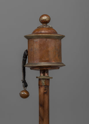 Elegant Copper & Wood Buddhist Prayer Wheel | Enhance Your Meditation Practice