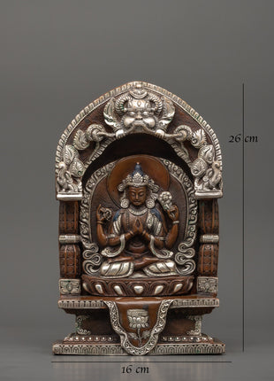 Chenrezig Oxidized Handmade Sculpture | Himalayan Sacred Shrine Artwork