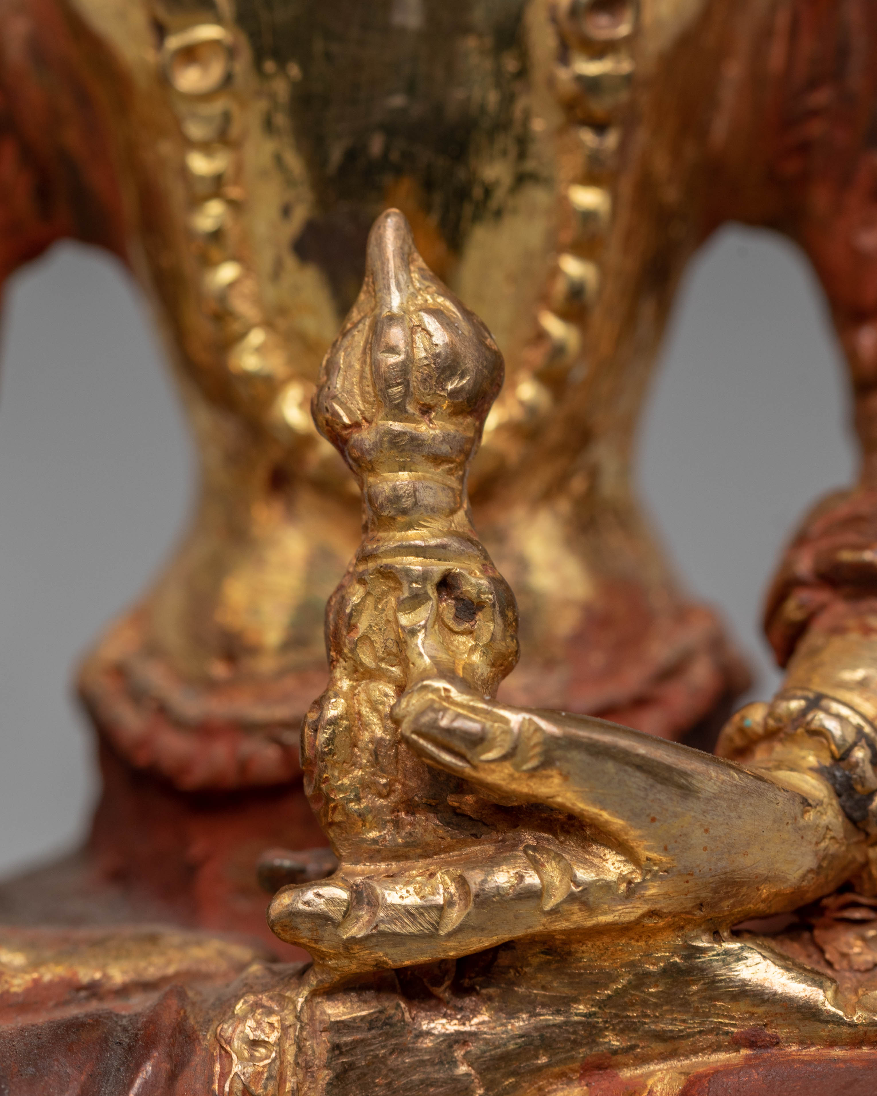 Handcrafted Mitrugpa Copper Statue with 24K Gold Gilding and Acrylic Color