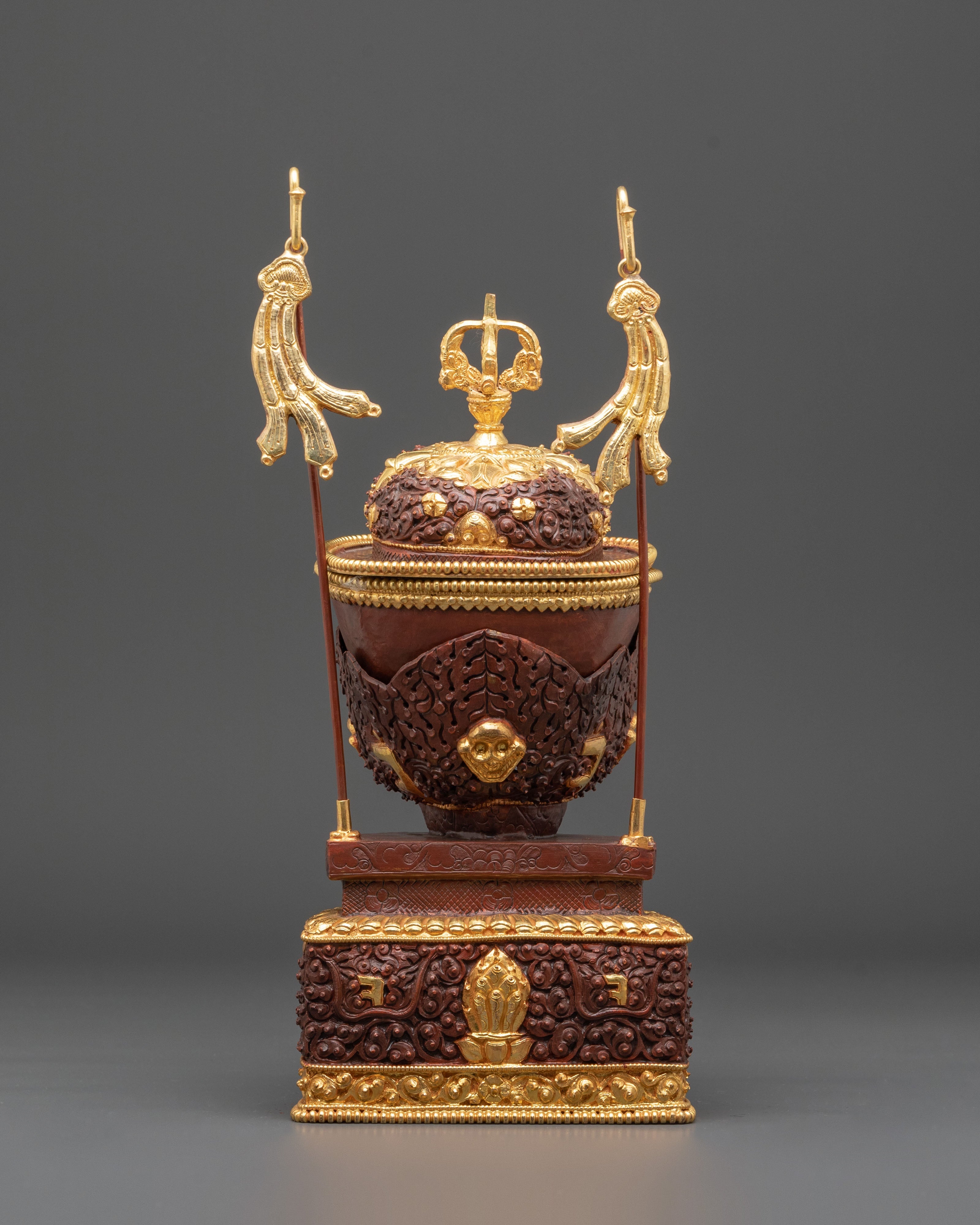 Handmade Gold Plated Kapala Set | Tibetan Ritual Skull Cup Offering Set