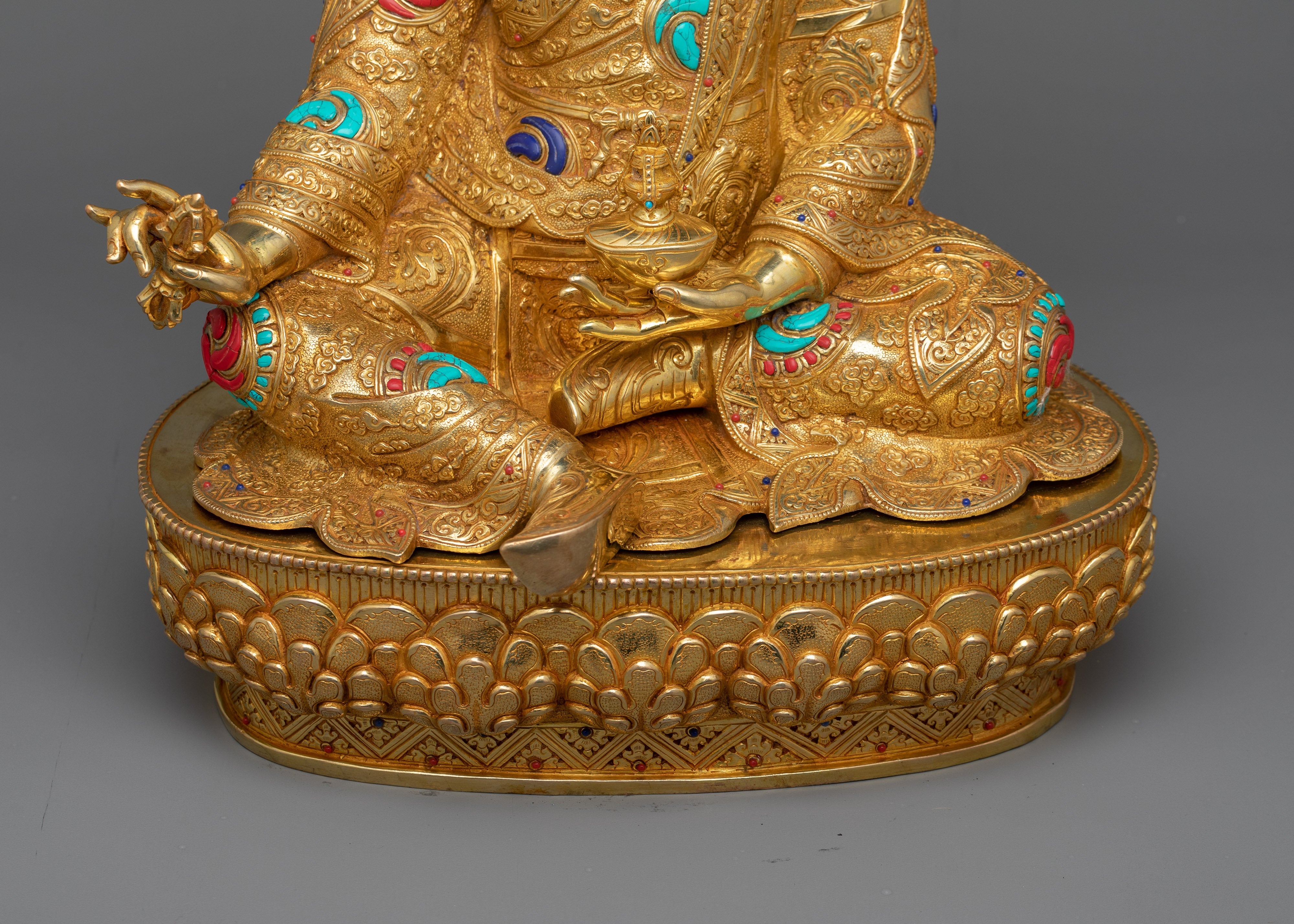 Tantric Master Guru Rinpoche Gold-Gilded Statue | A Masterpiece of Divine Artistry